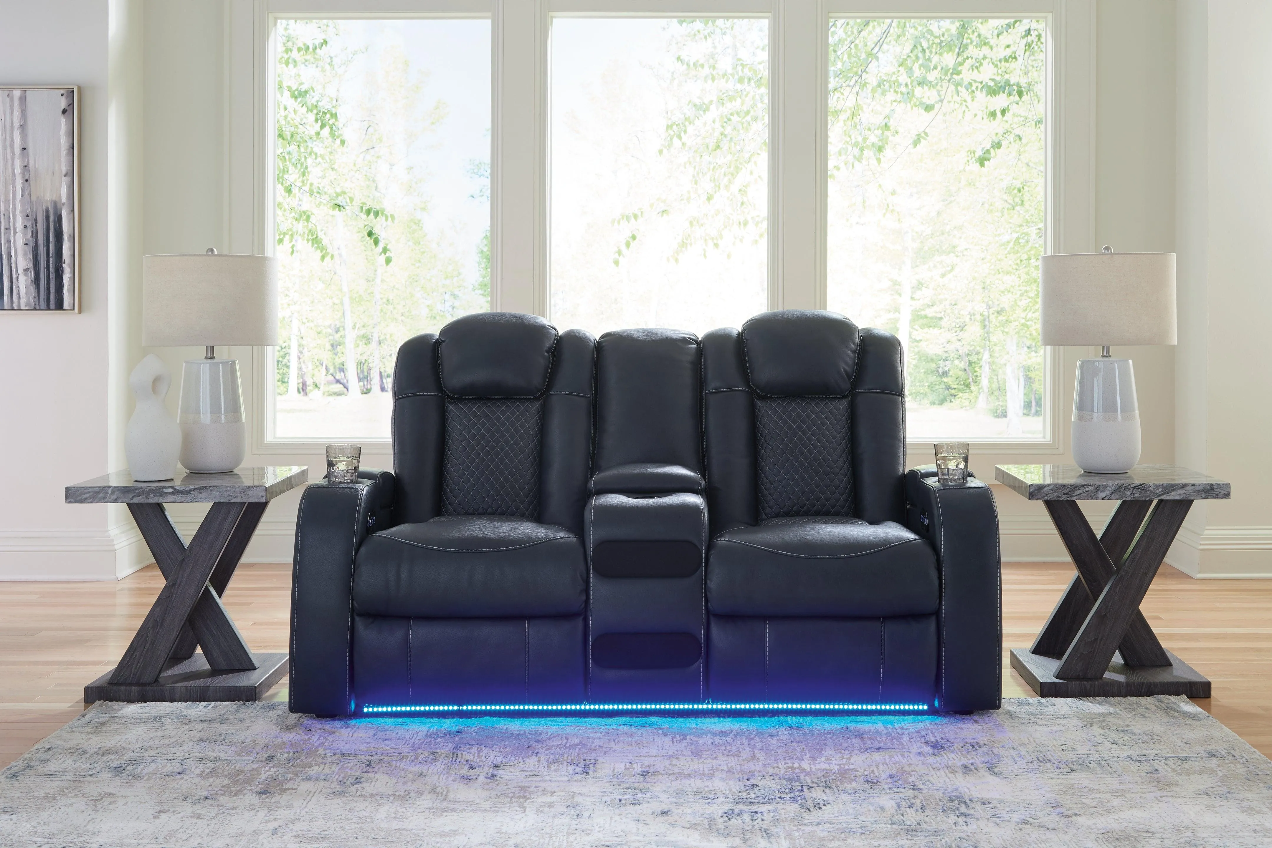 Fyne-Dyme Sapphire  Dual Power Reclining Loveseat with Console