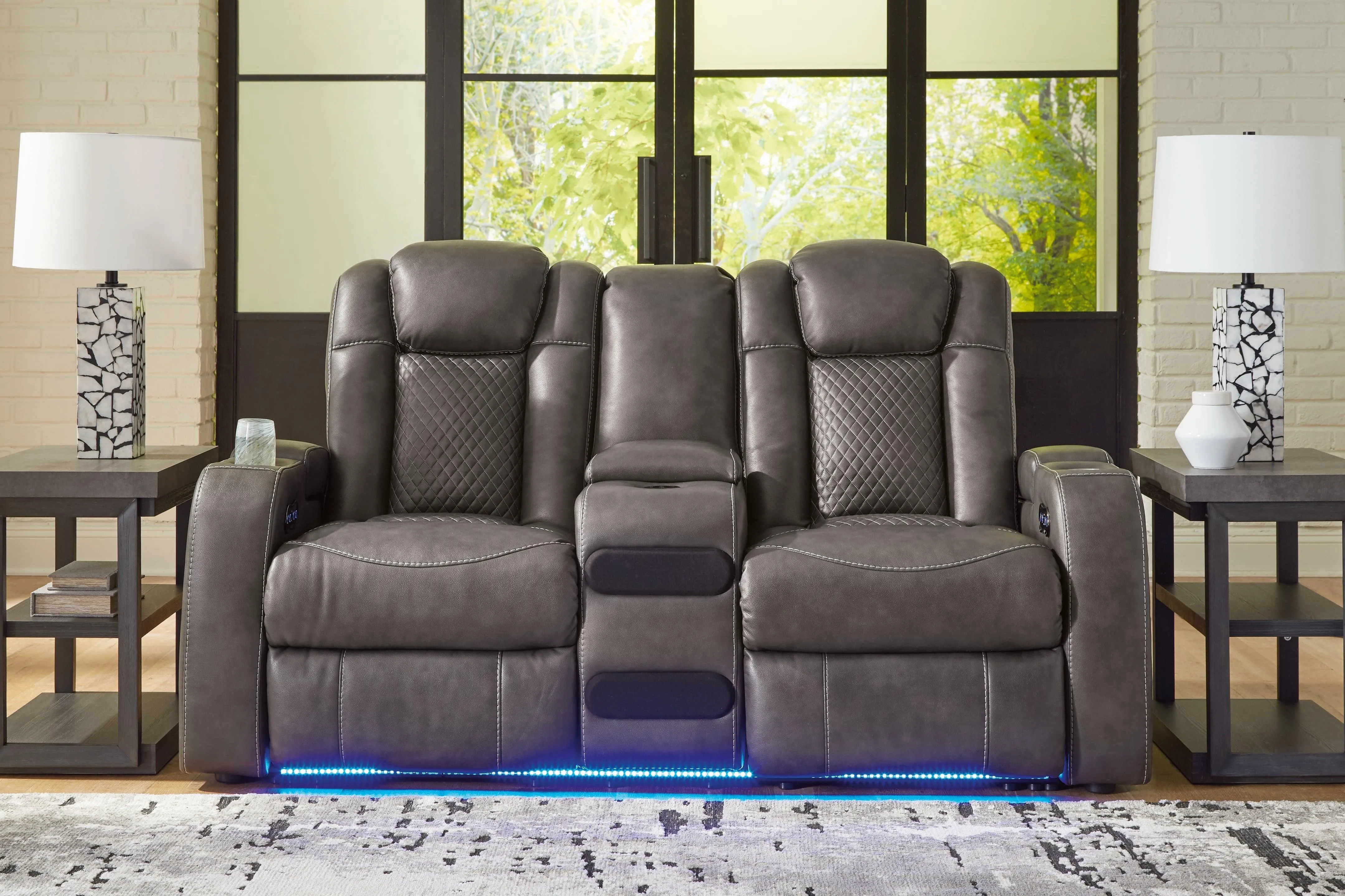 Fyne-Dyme Shadow Dual Power Reclining Loveseat with Audio Console