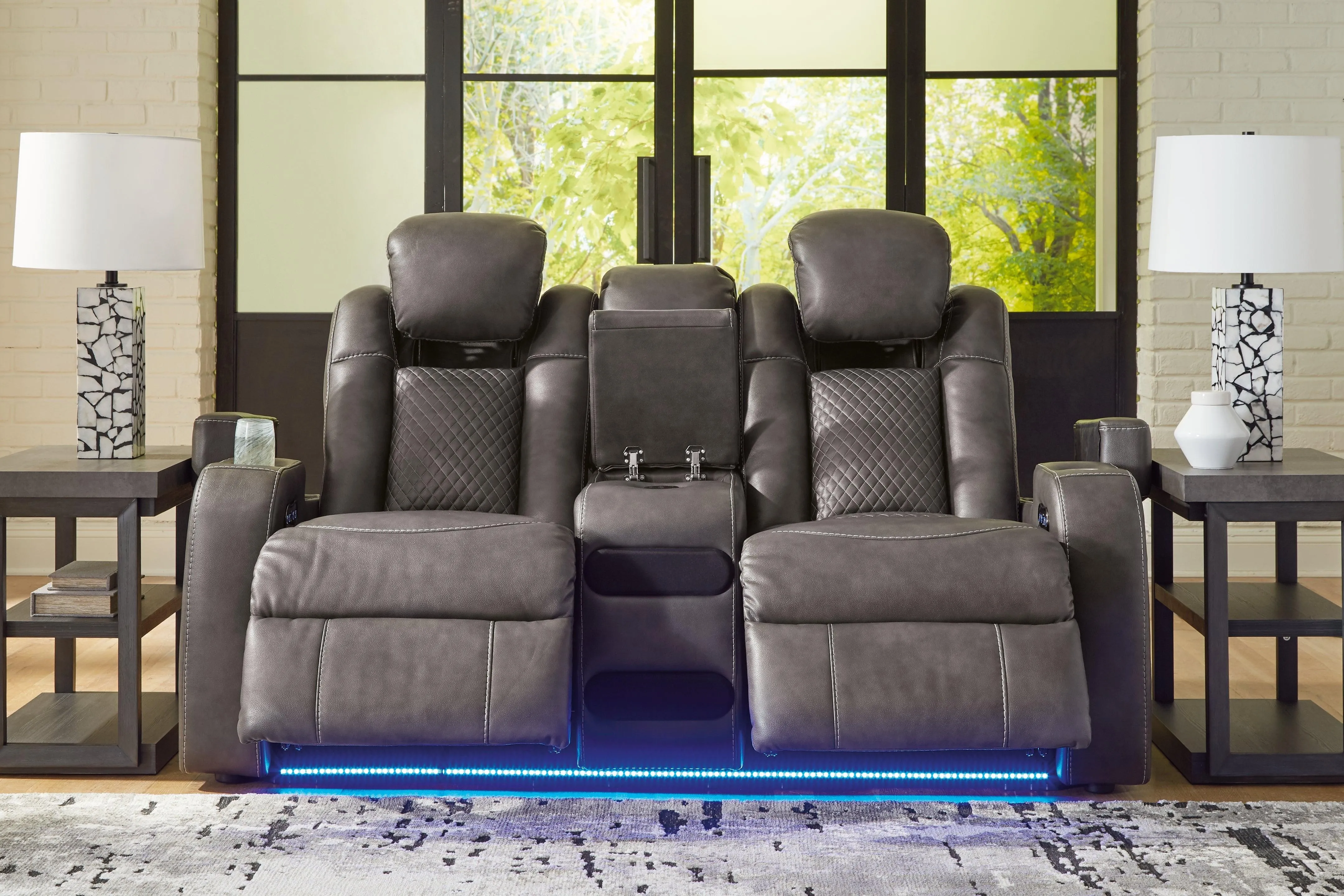 Fyne-Dyme Shadow Dual Power Reclining Loveseat with Audio Console - Image 6