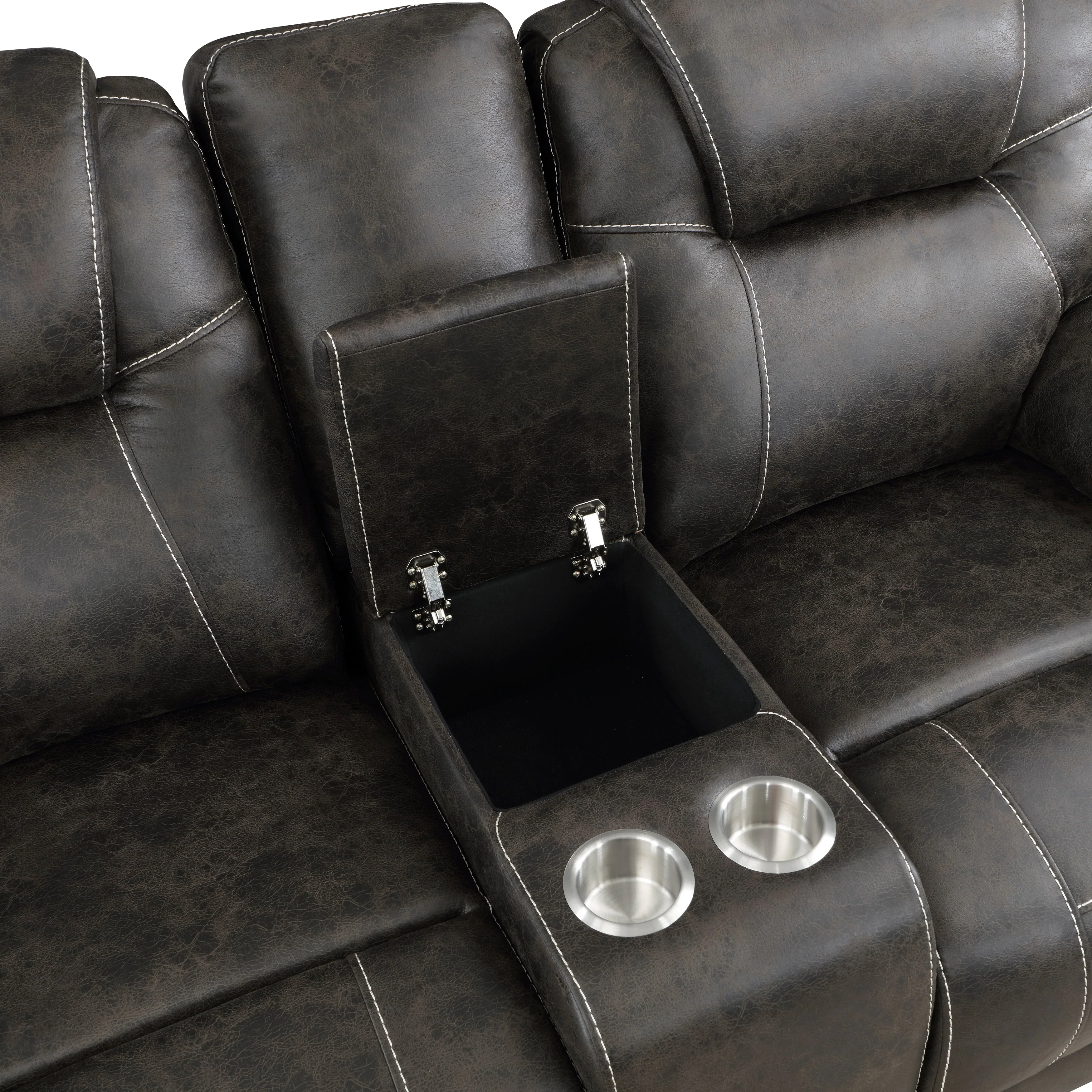 Gainesville Chocolate Microfiber Double Reclining Living Room Set - Image 10