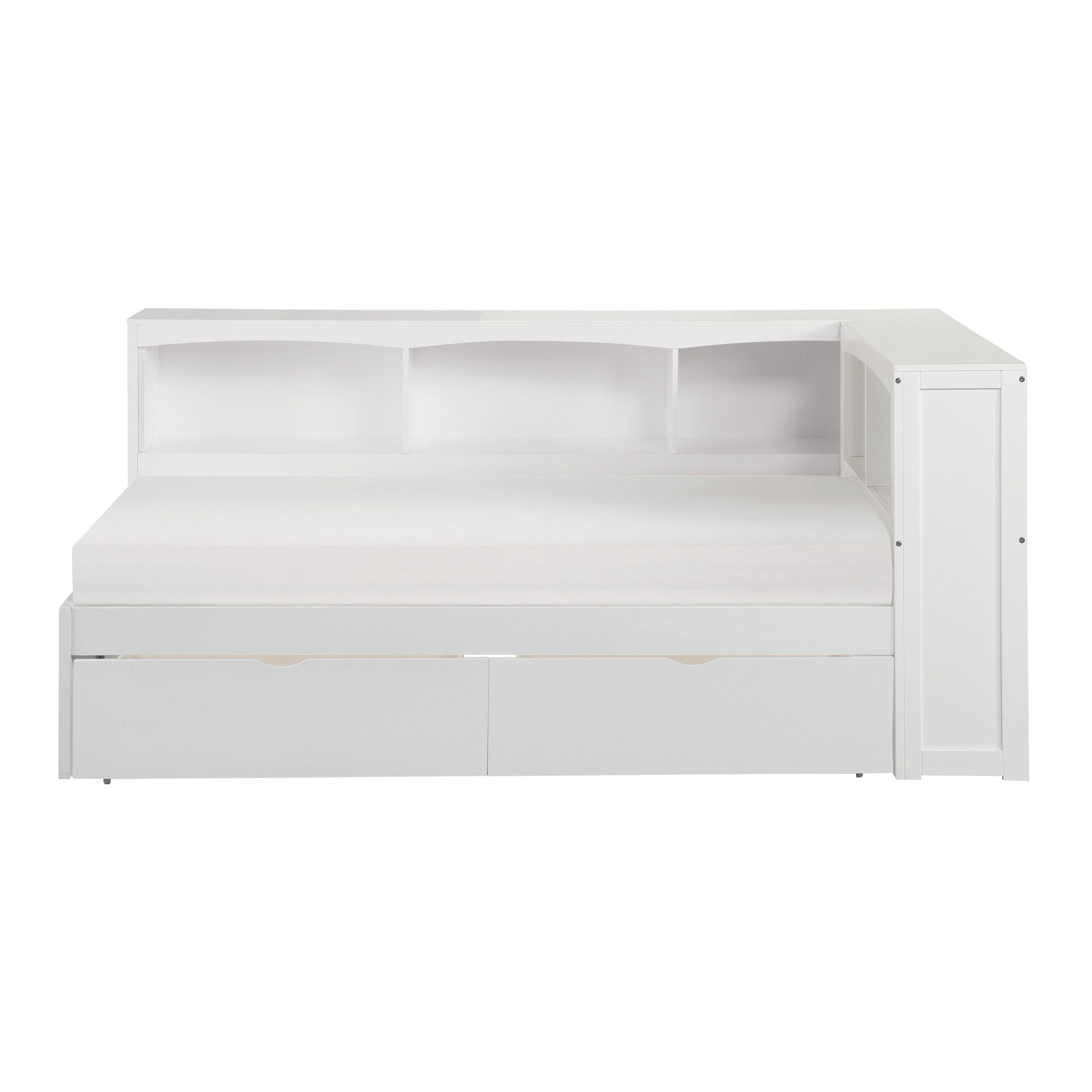 Galen White Twin Bookcase Corner Bed with Storage Boxes - Image 2