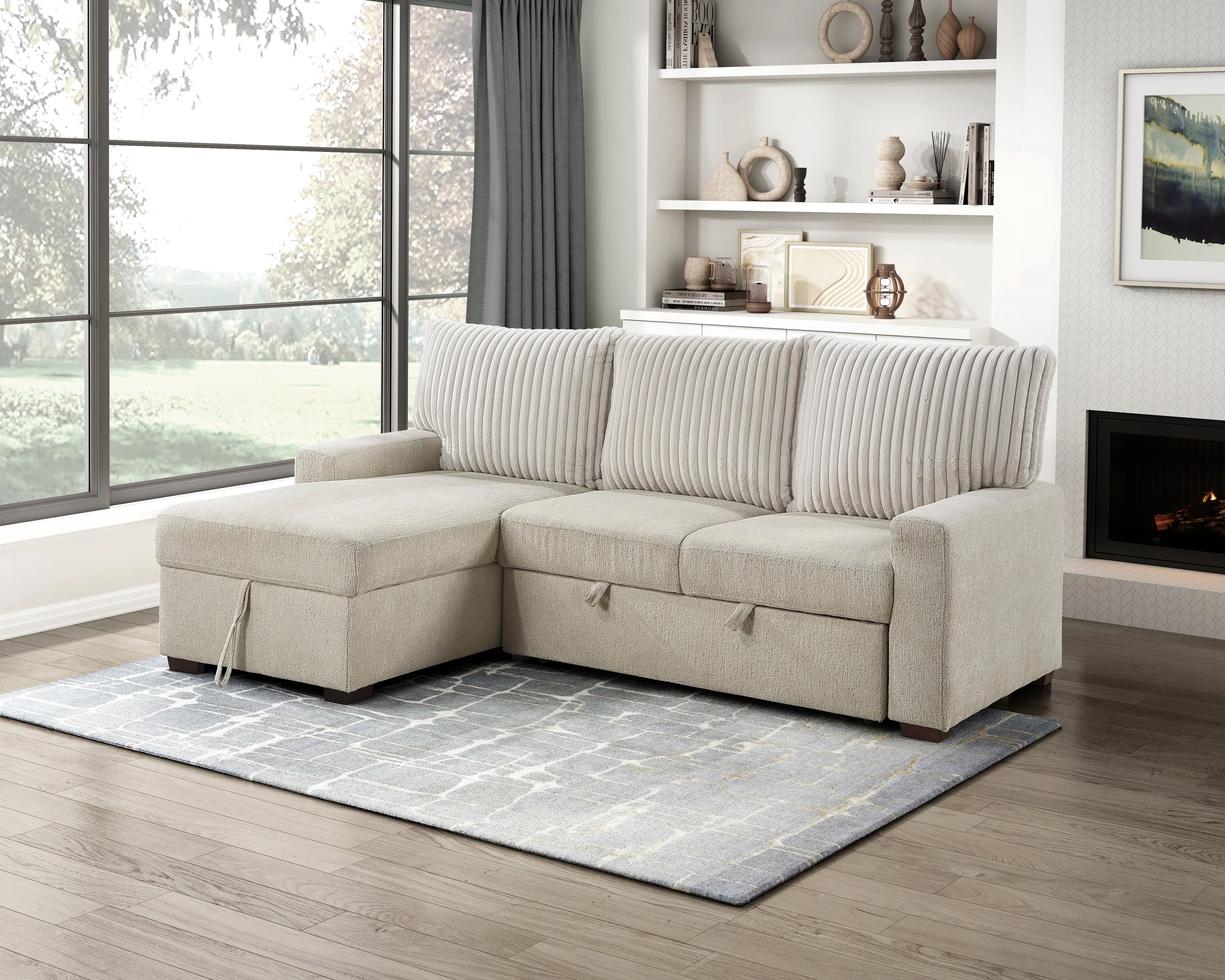 Gallatin Beige 2-Piece Sectional with Left Chaise, Pull-out Bed and Hidden Storage - Image 16