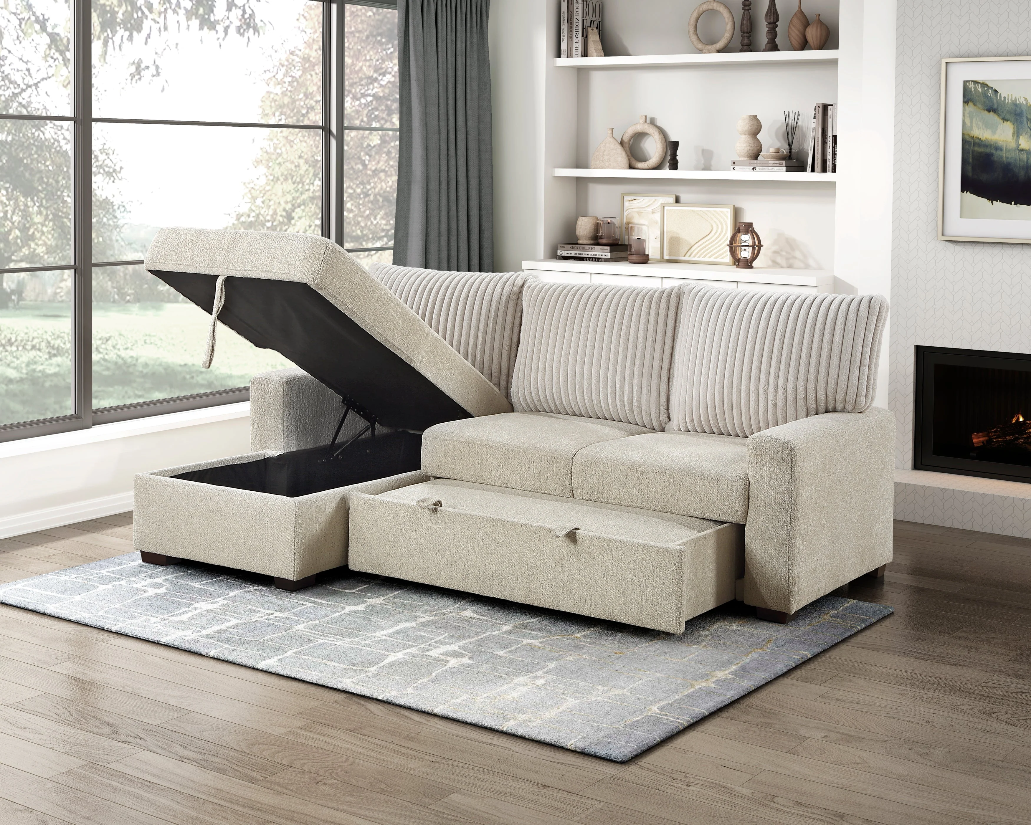 Gallatin Beige 2-Piece Sectional with Left Chaise, Pull-out Bed and Hidden Storage - Image 7