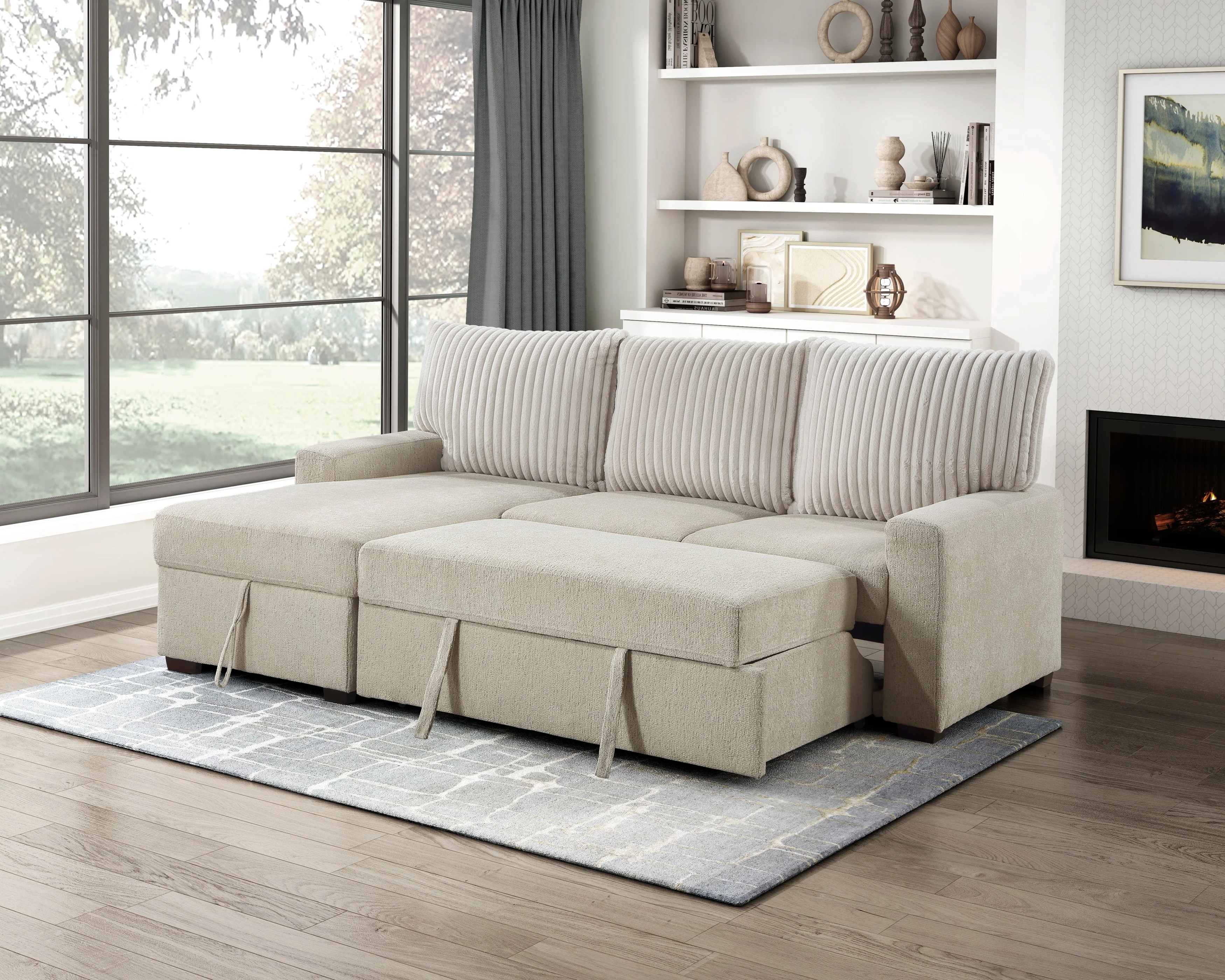 Gallatin Beige 2-Piece Sectional with Left Chaise, Pull-out Bed and Hidden Storage - Image 9