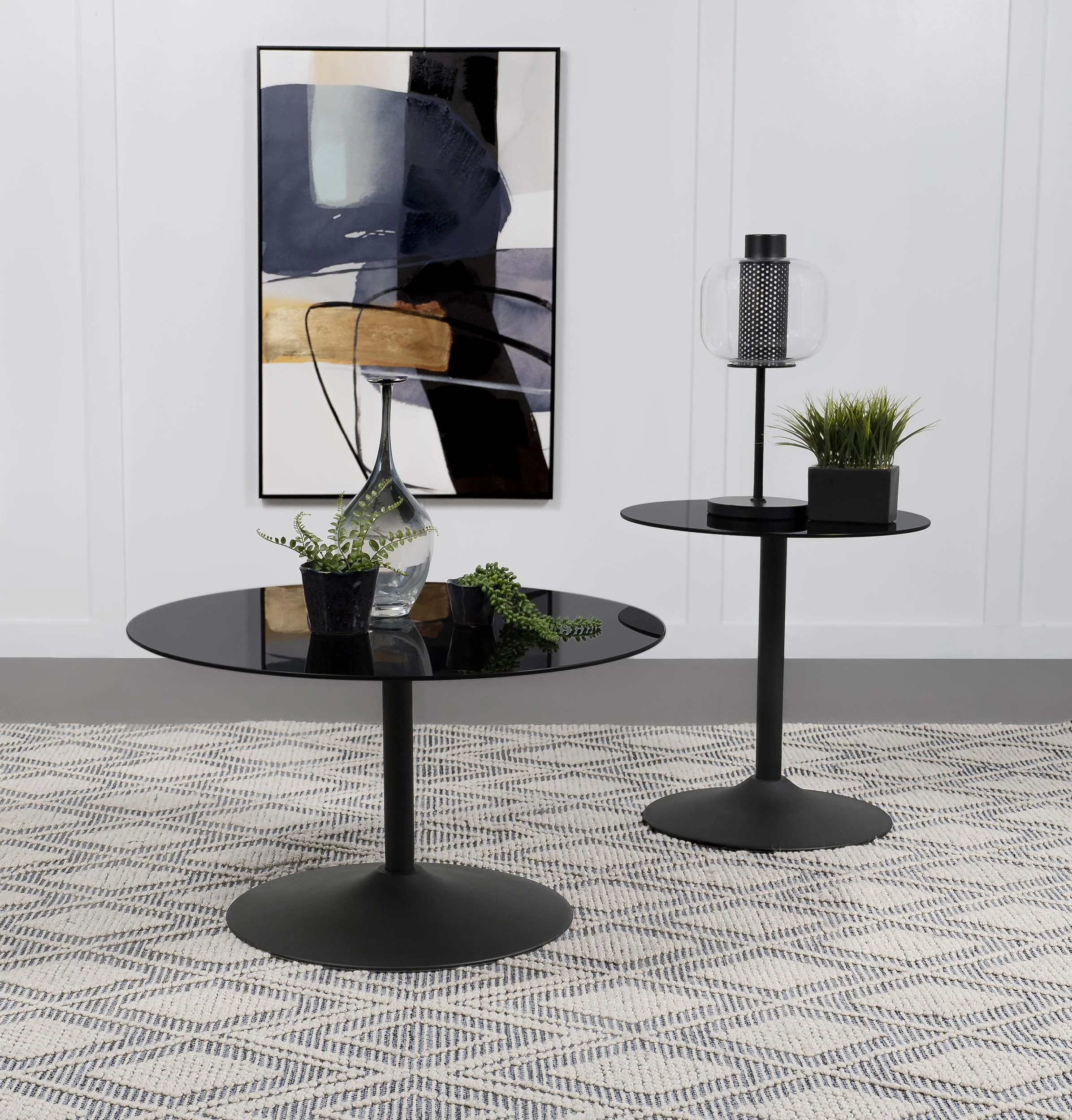 Ganso Black 2-Piece Round Glass Top Coffee and End Table Set