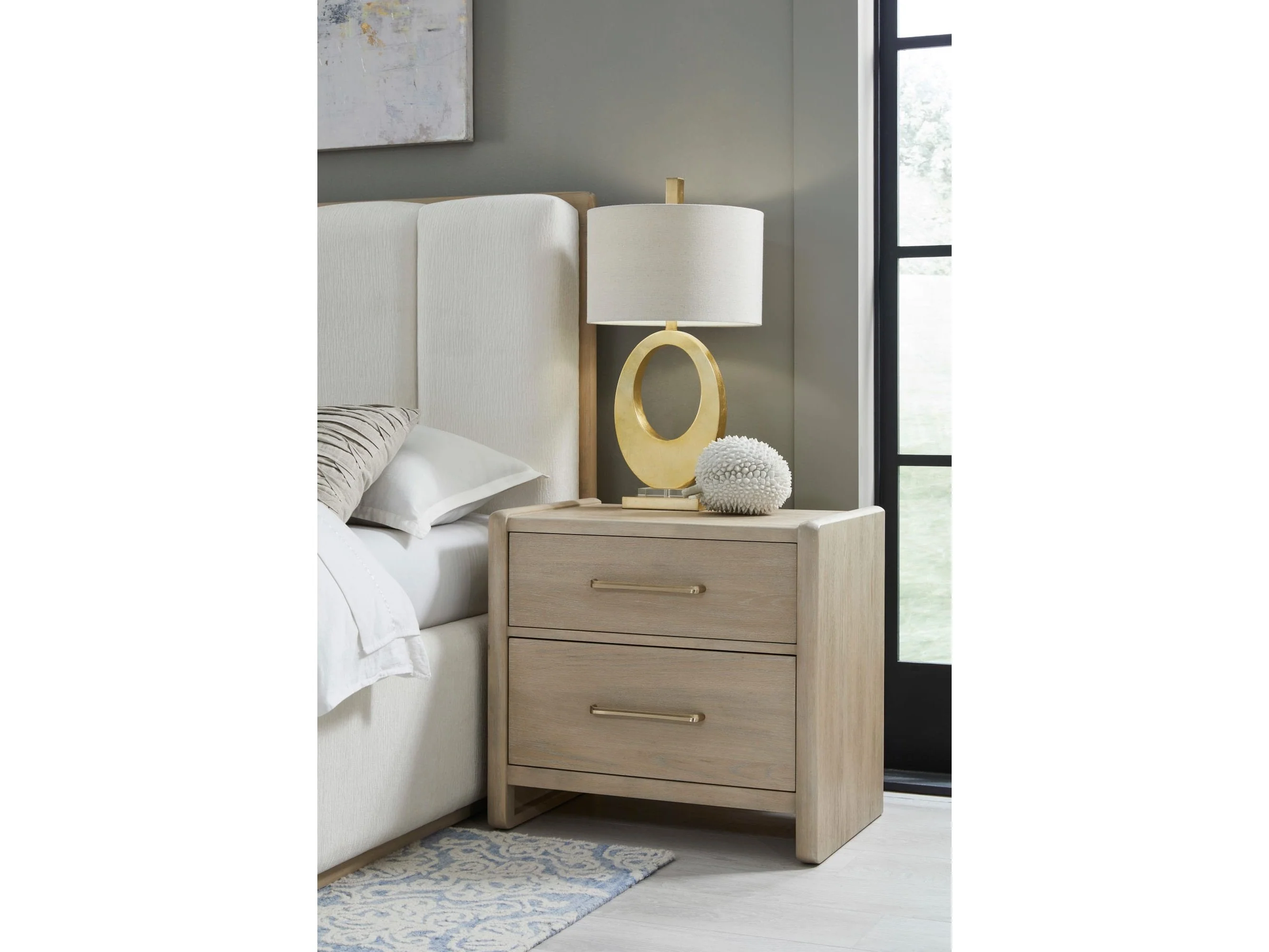 Gardenia Chai Two Drawer Oak Wood Nightstand