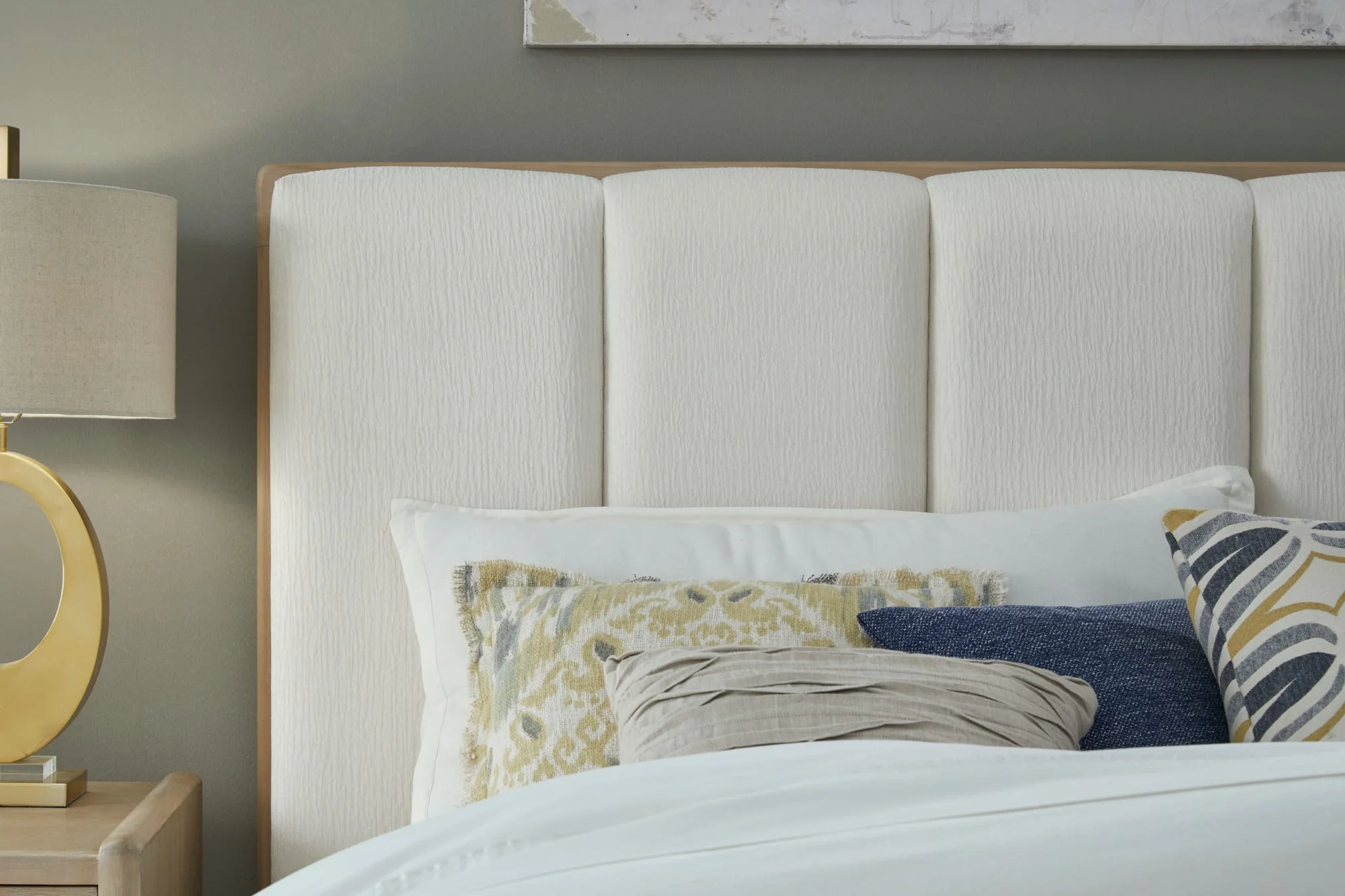 Gardenia Cotton/Chai Wood Frame Upholstered California King Platform Bed - Image 2