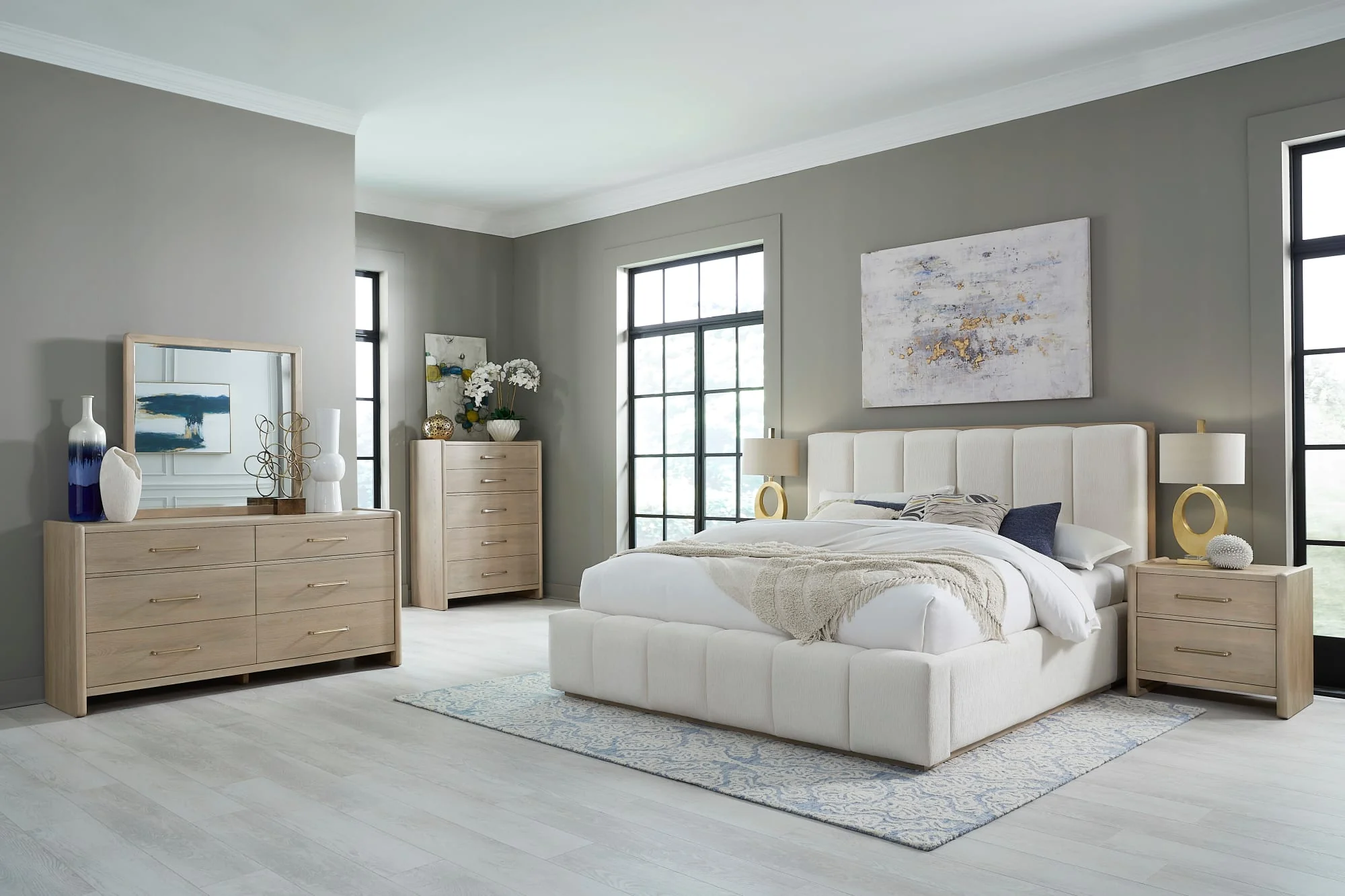 Gardenia Cotton/Chai Wood Frame Upholstered King Platform Bed - Image 10