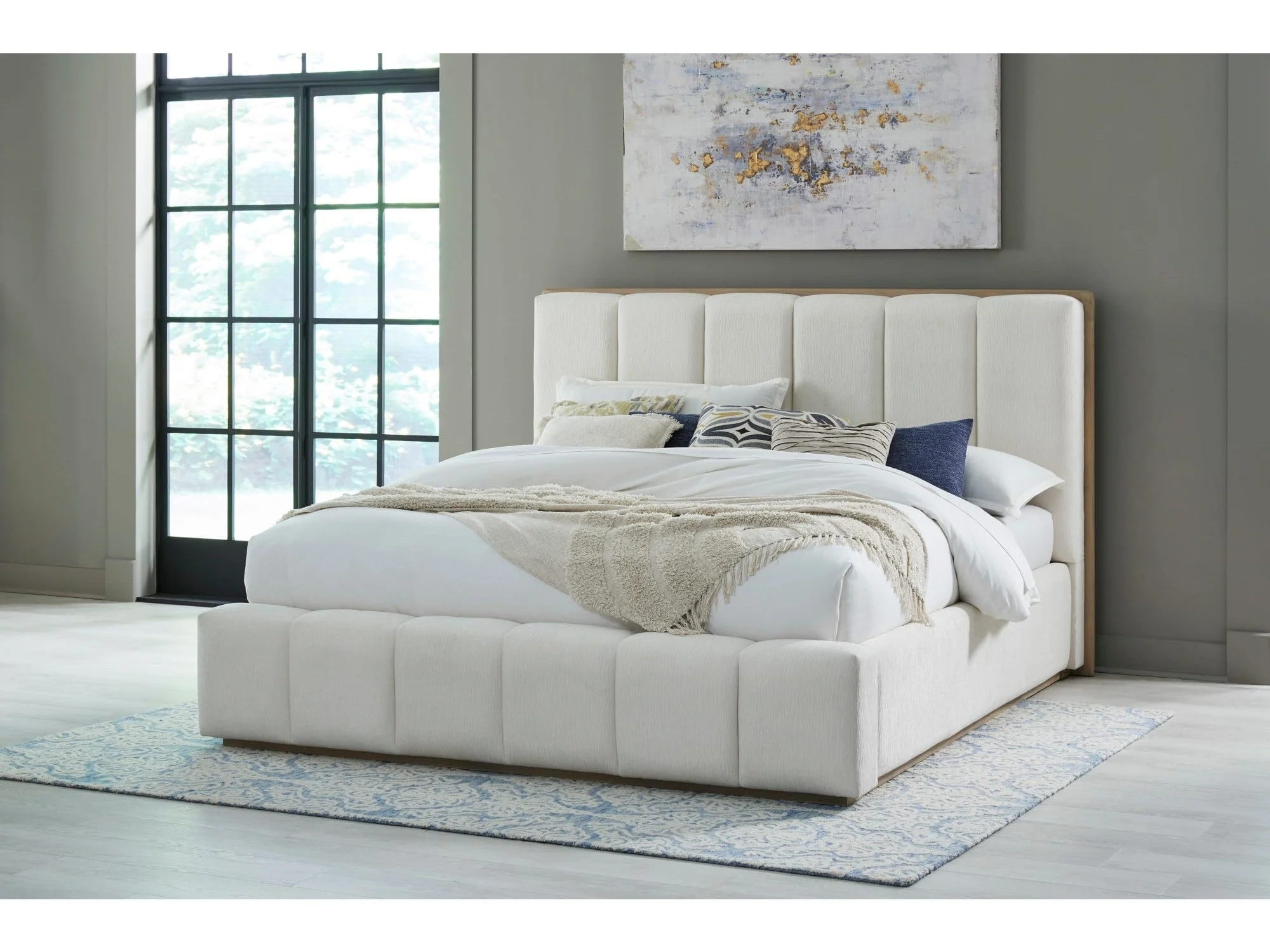 Gardenia Cotton/Chai Wood Frame Upholstered Queen Platform Bed