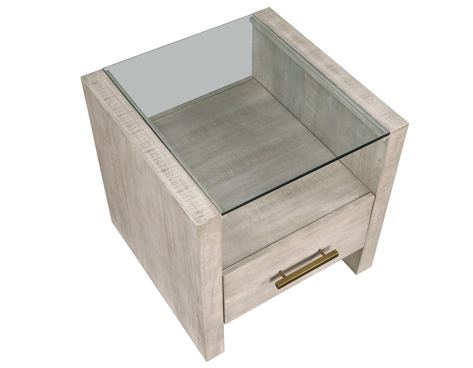 Garland Glass Top End Table, Washed Parchment Finish - Image 8
