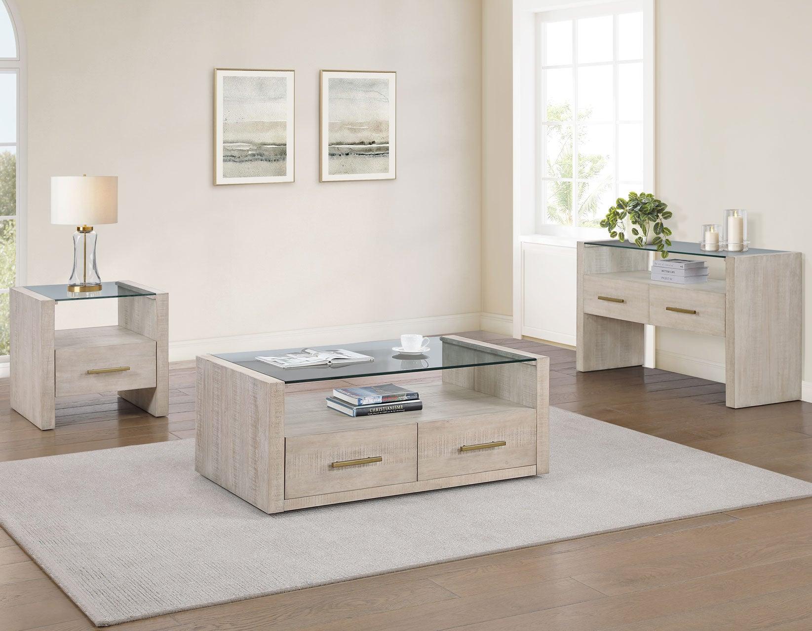 Garland Glass Top Sofa Table, Washed Parchment Finish - Image 2