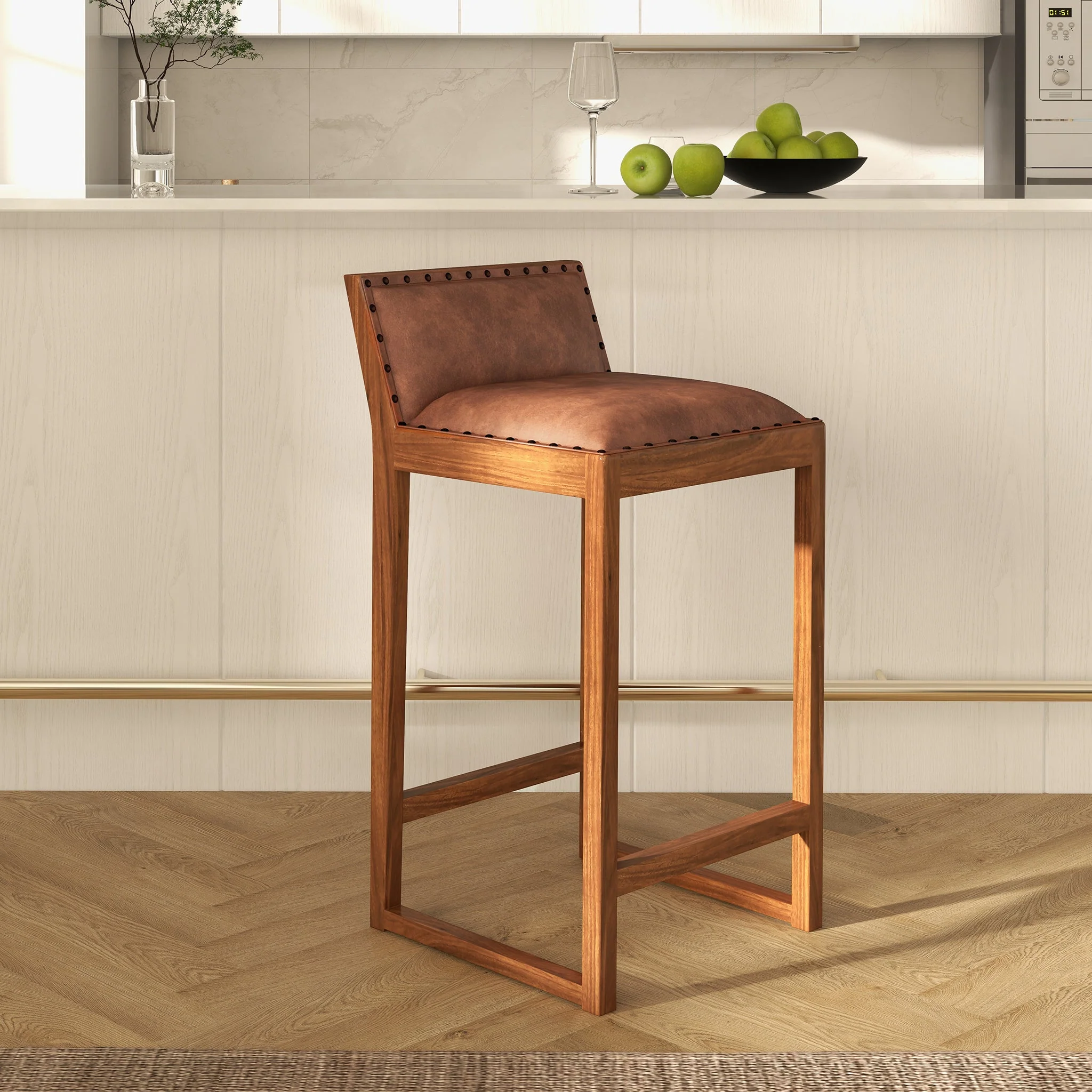 Gavin 25'' Solid Wood Genuine Leather Counter Stool - Image 2