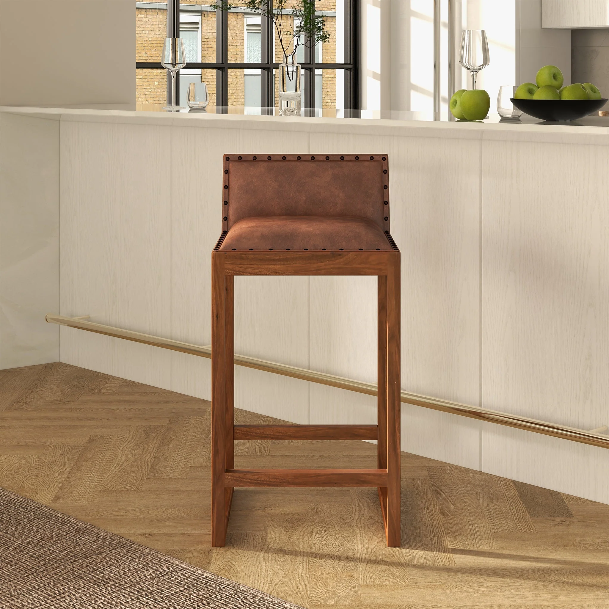 Gavin 25'' Solid Wood Genuine Leather Counter Stool - Image 3