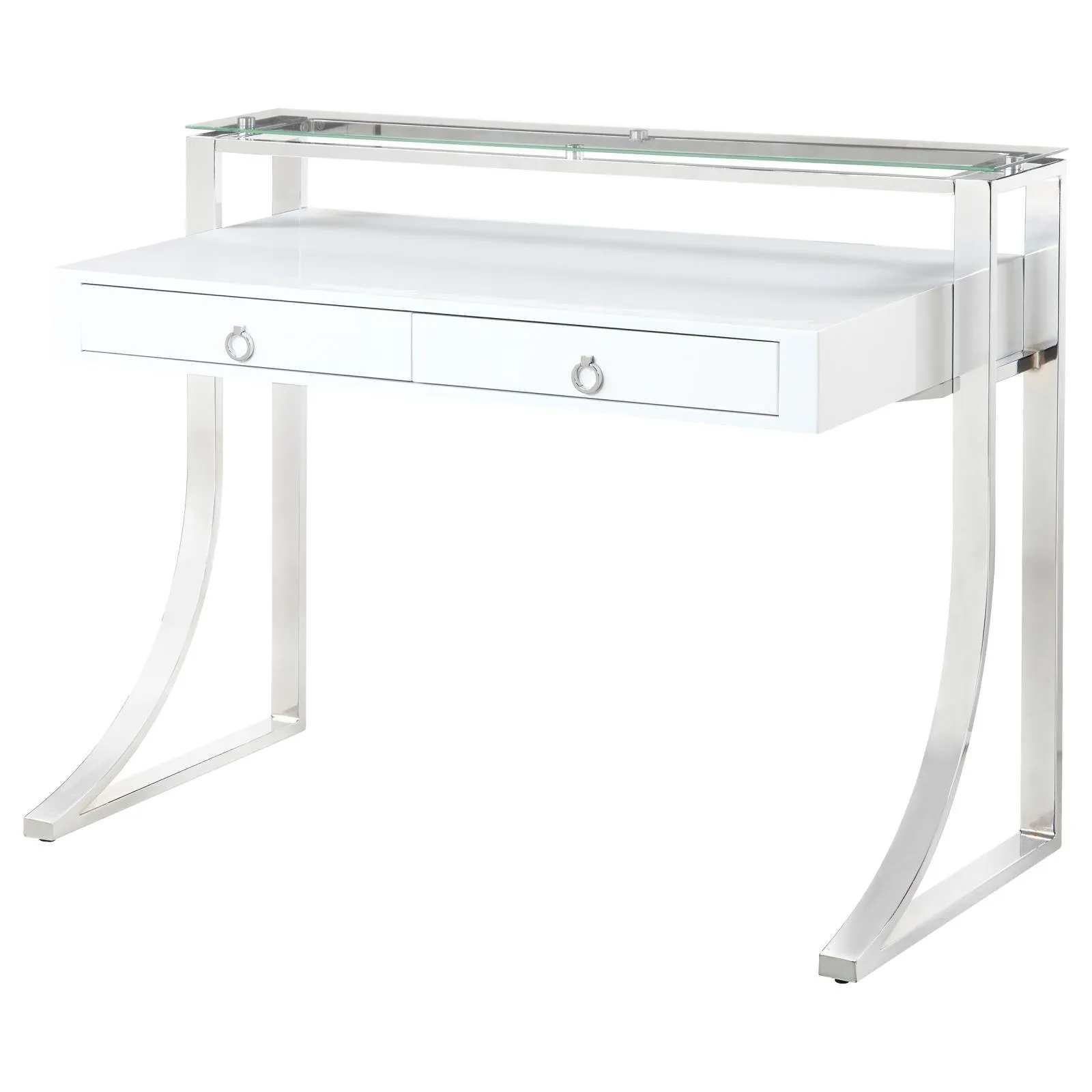 Gemma Glossy White/Chrome 2-Drawer Writing Desk - Image 4