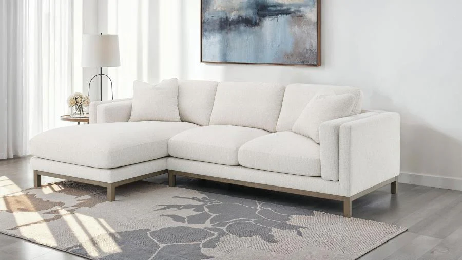 Geneva Sand Boucle Upholstered Sectional Chaise Sofa