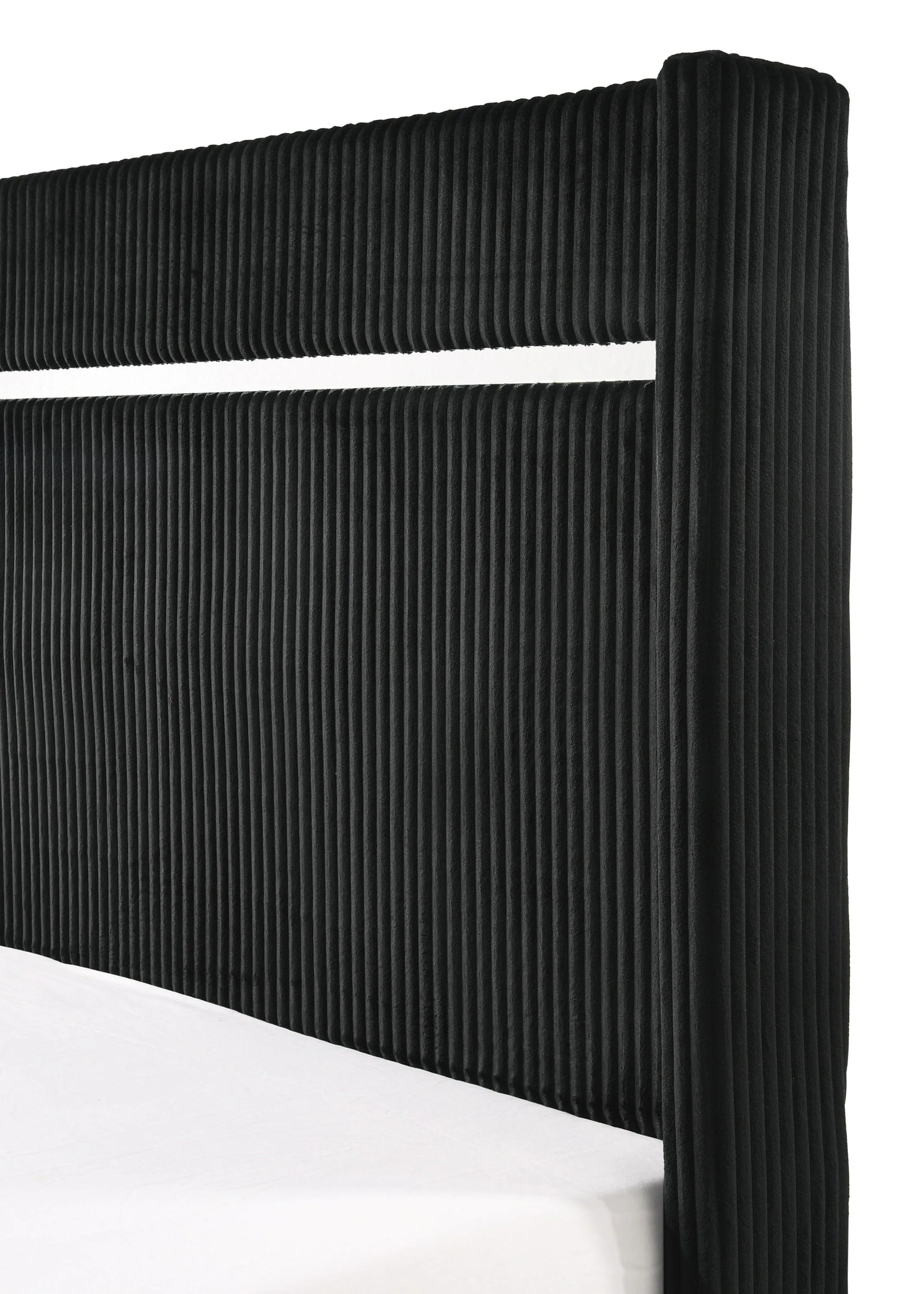 Gennro Black Corduroy King Upholstered Panel Bed - Image 3