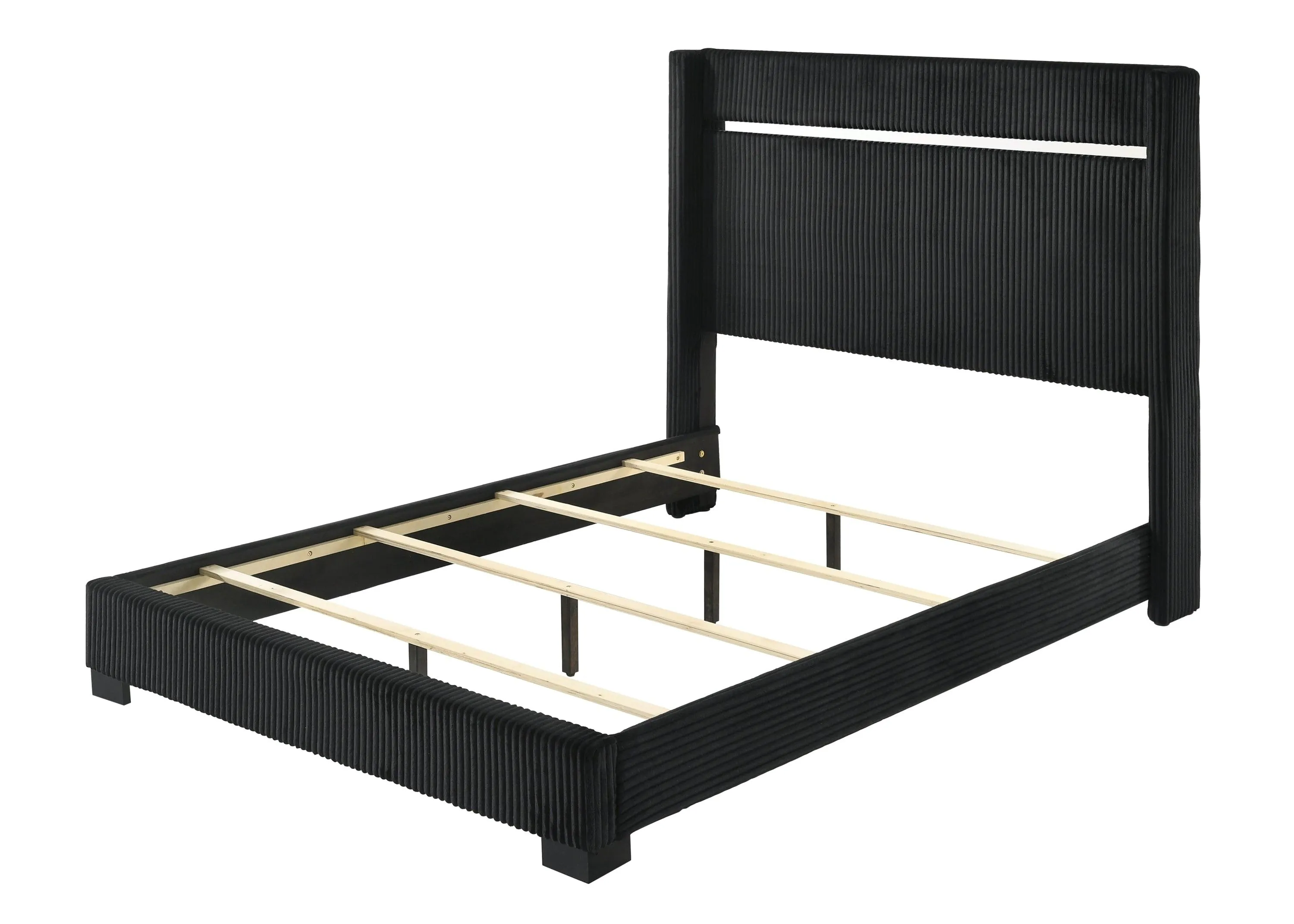 Gennro Black Corduroy King Upholstered Panel Bed - Image 4