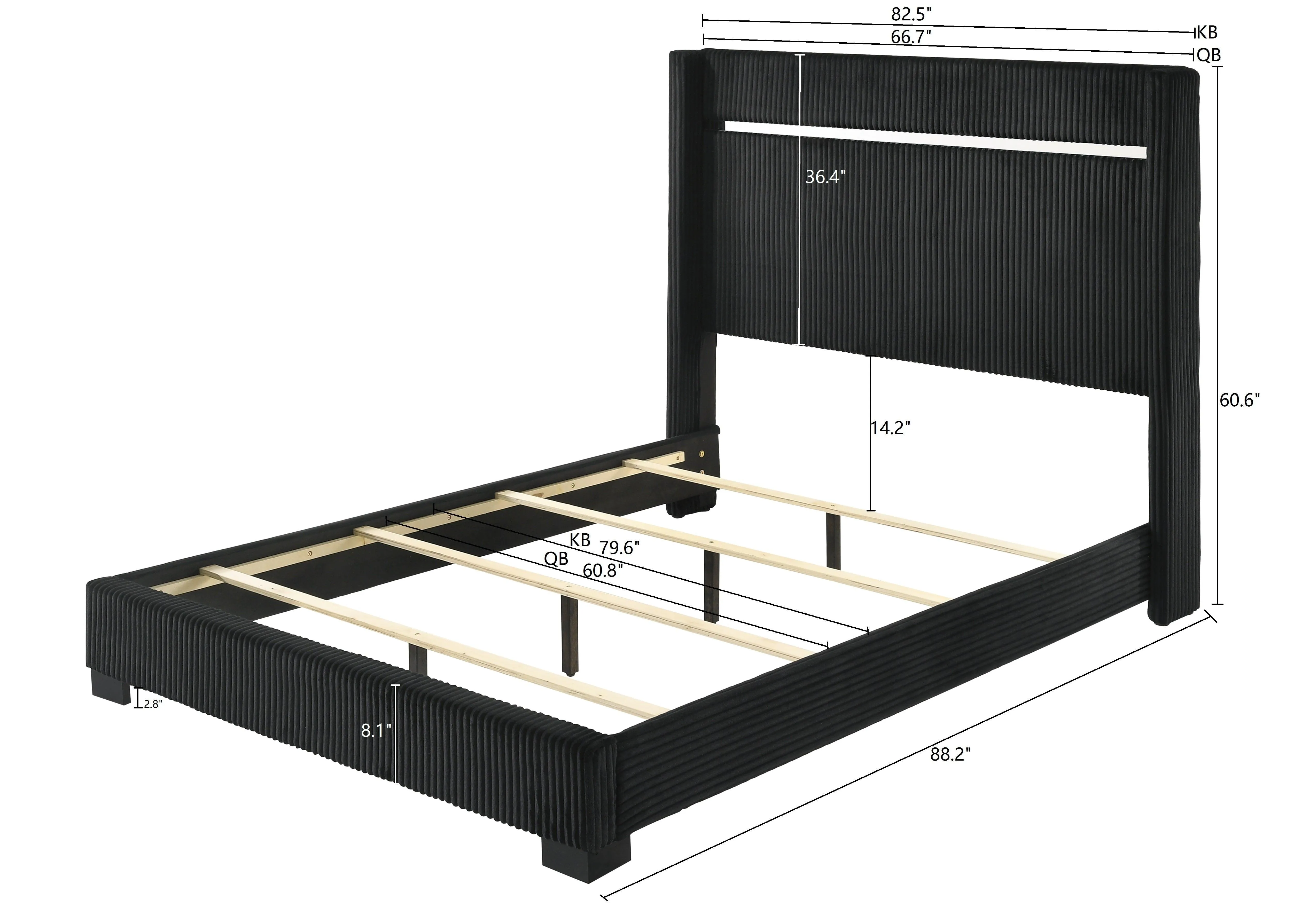 Gennro Black Corduroy King Upholstered Panel Bed - Image 5