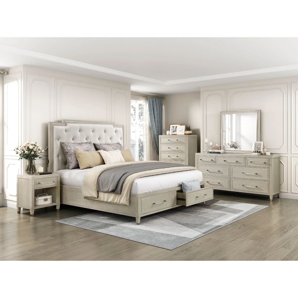 Genoa Light Oak King Upholstered Storage Platform Bed - Image 7