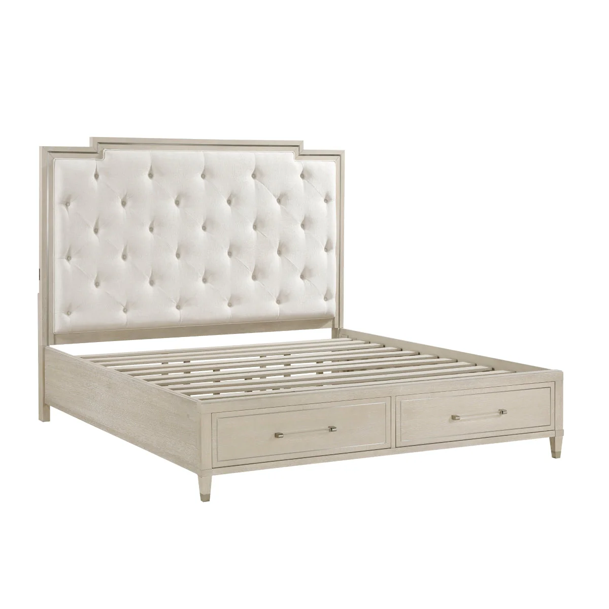 Genoa Light Oak Queen Upholstered Storage Platform Bed - Image 4