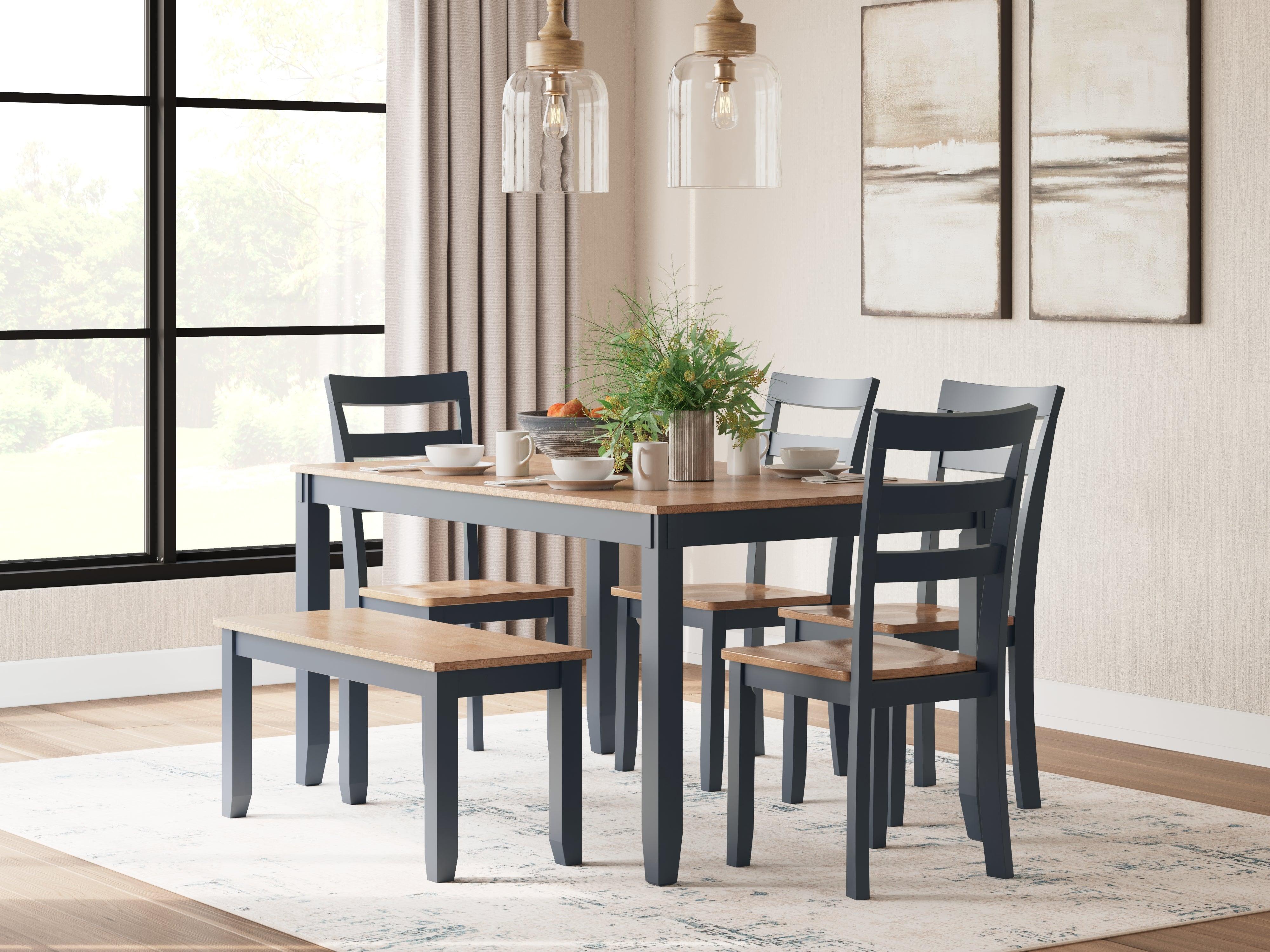 Gesthaven Natural/Blue Dining Table with 4 Chairs and Bench