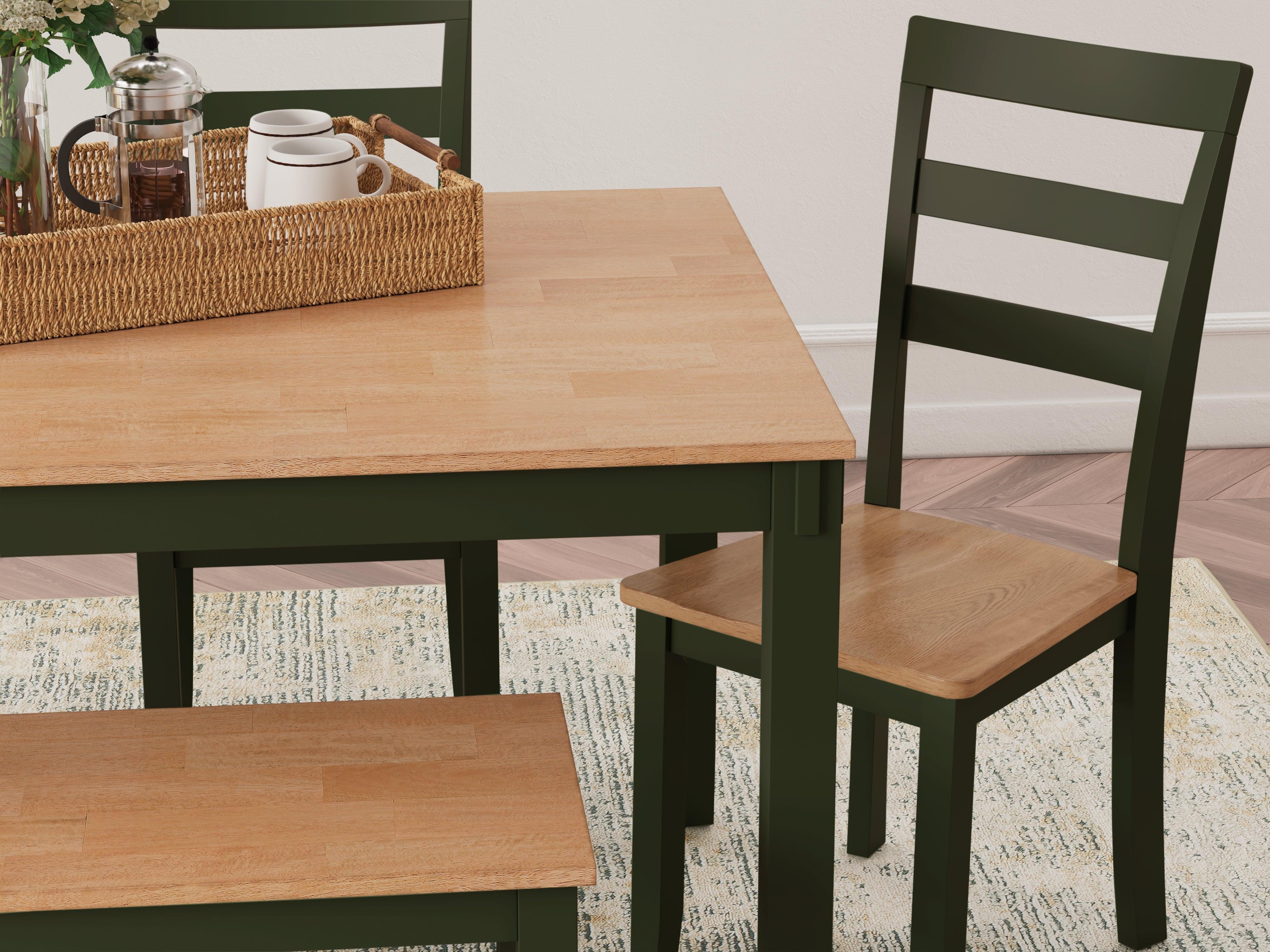 Gesthaven Natural/Green Dining Table with 4 Chairs and Bench - Image 5