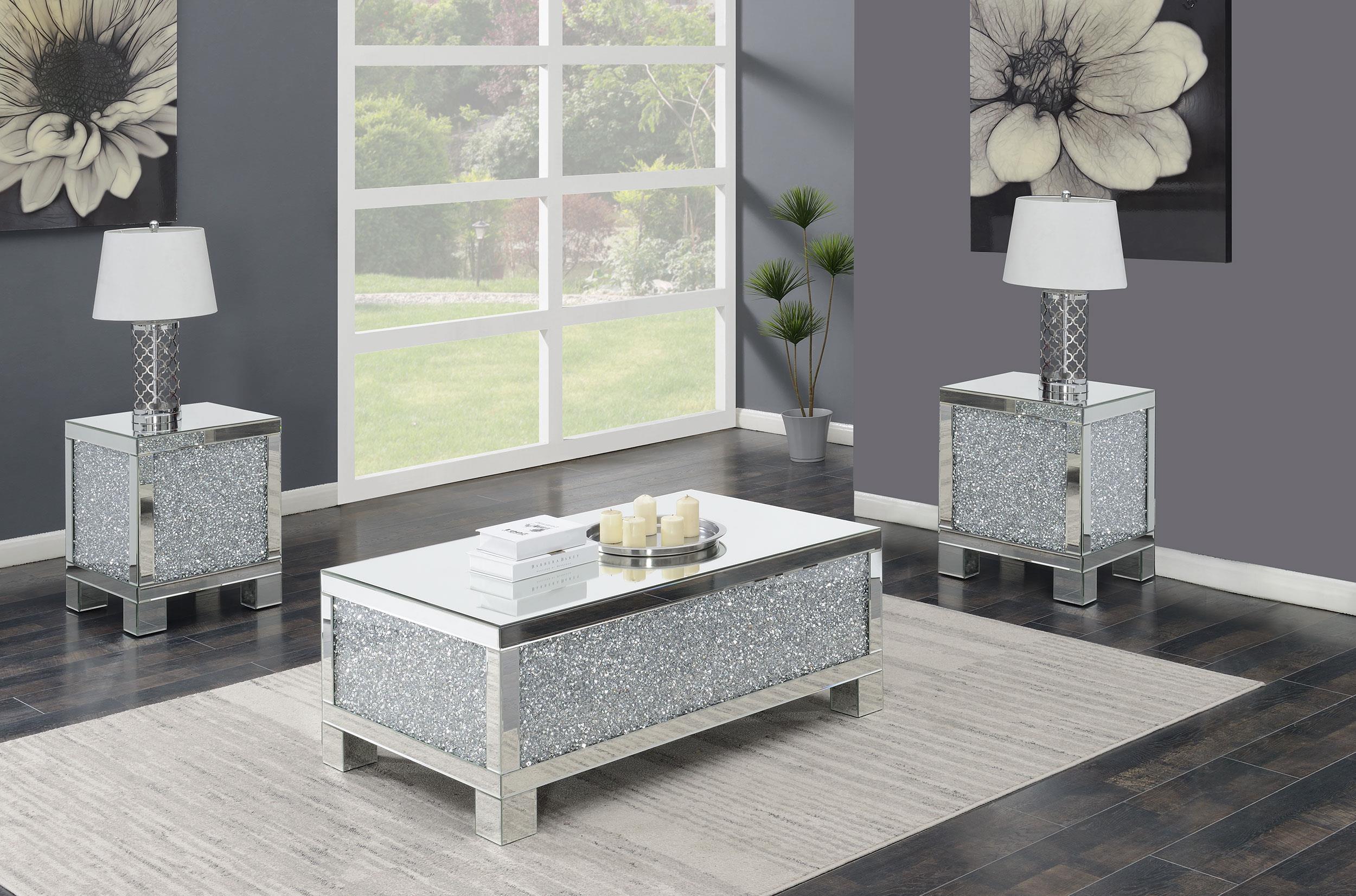 Gillian Silver 3-Piece Mirrored Coffee and End Table Set