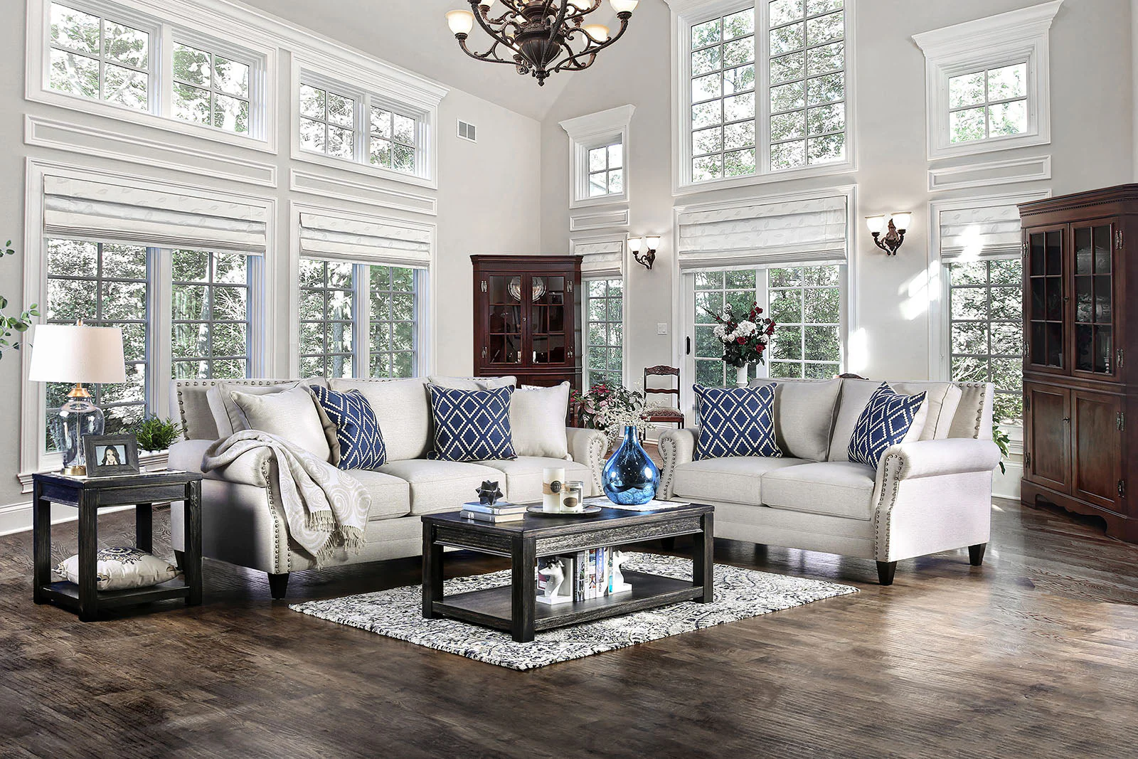 Giovanni Beige/Blue Sofa - Image 2
