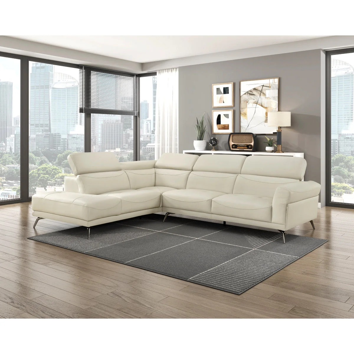Giselle Beige Leather 2-Piece Sectional with Left Chaise - Image 7