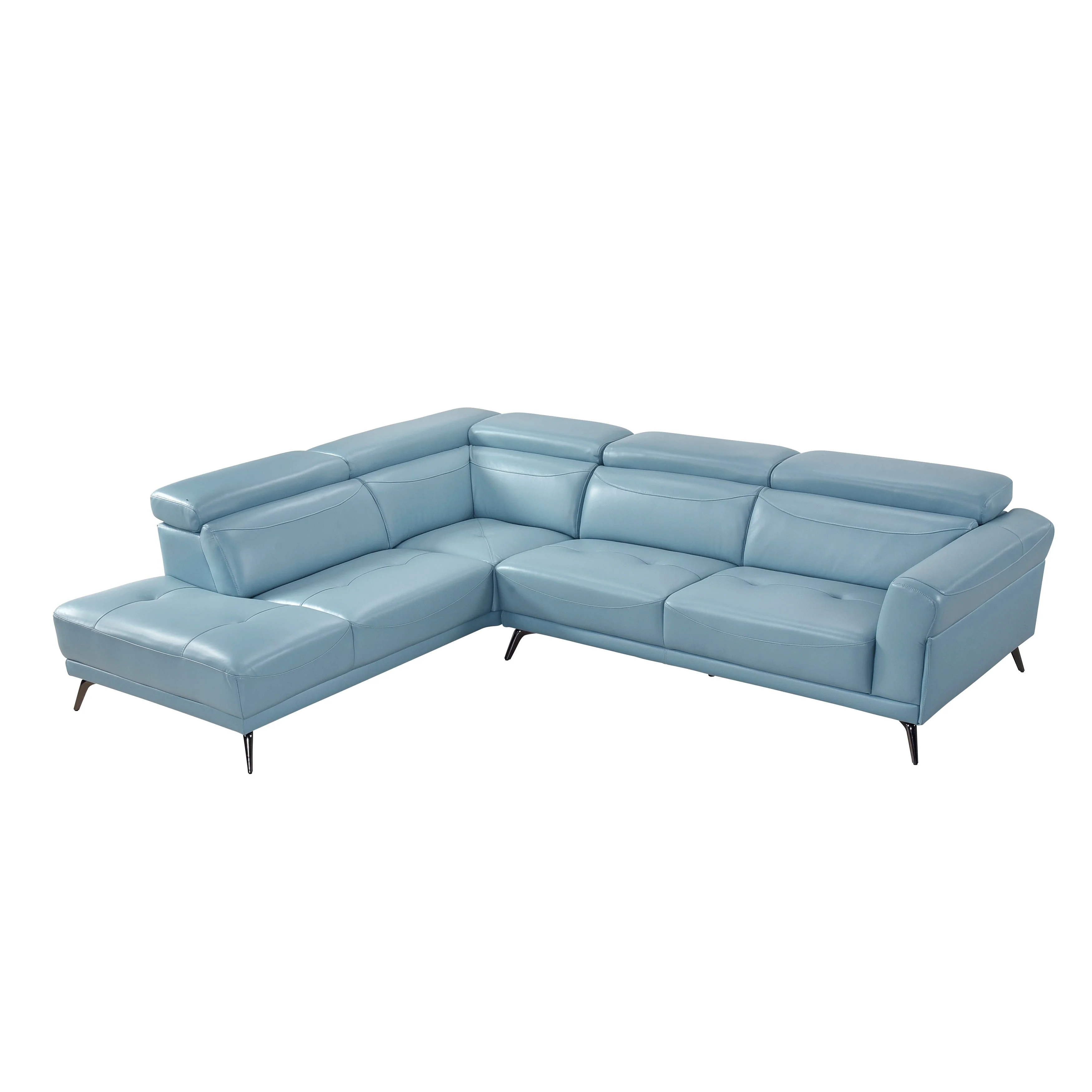 Giselle Blue Leather 2-Piece Sectional with Left Chaise - Image 3