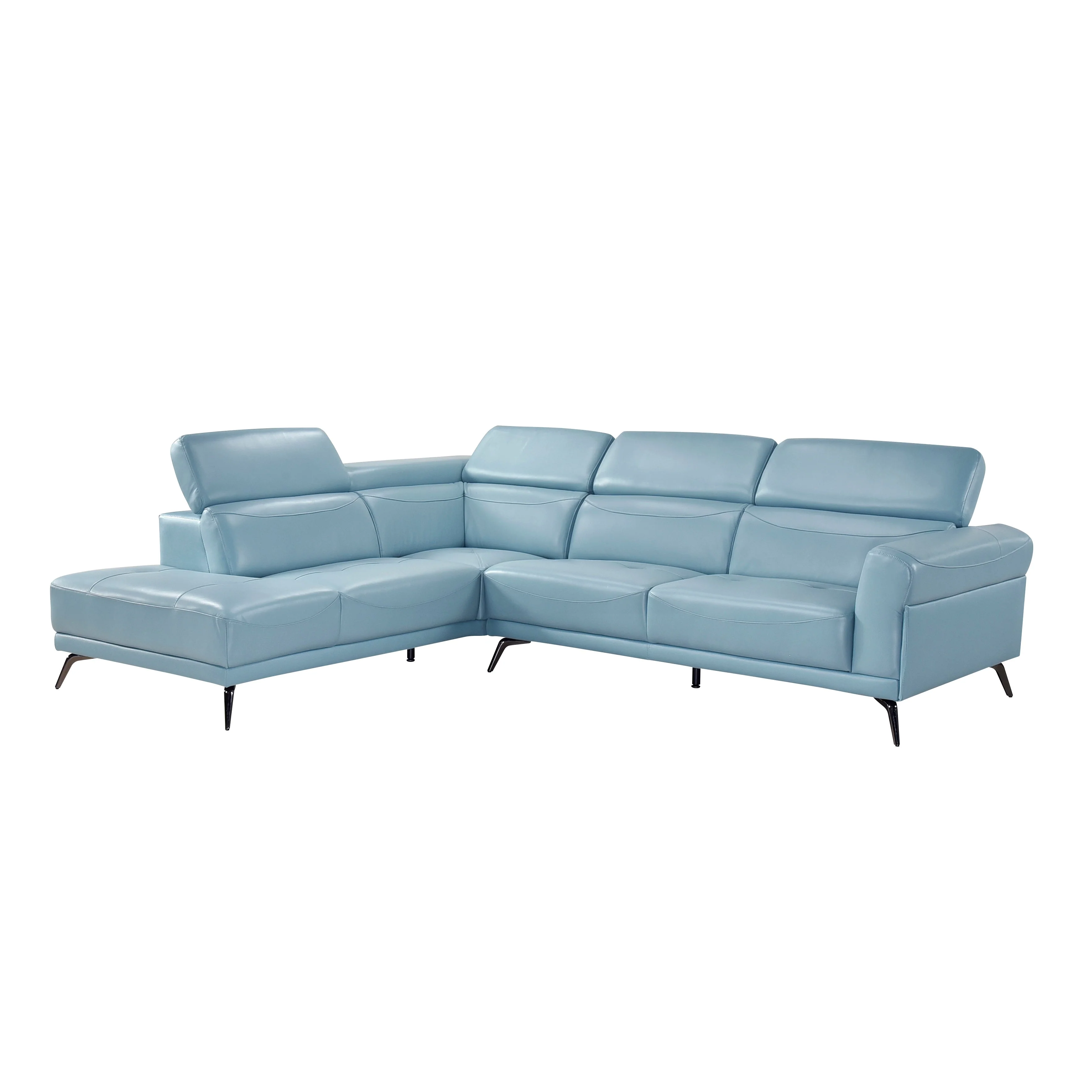 Giselle Blue Leather 2-Piece Sectional with Left Chaise - Image 8