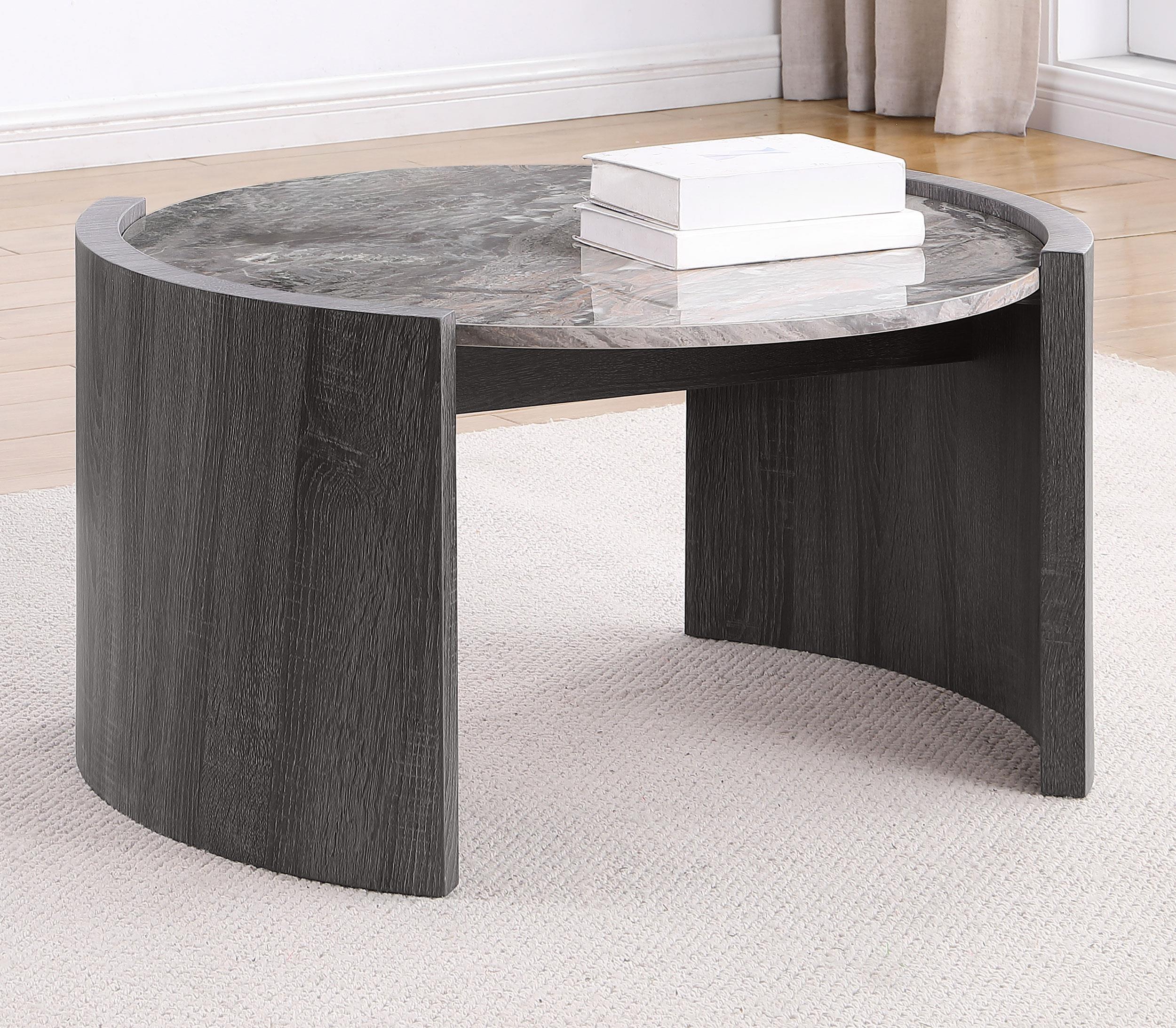 Gladstone Distressed Gray Round Faux Marble Top Coffee Table