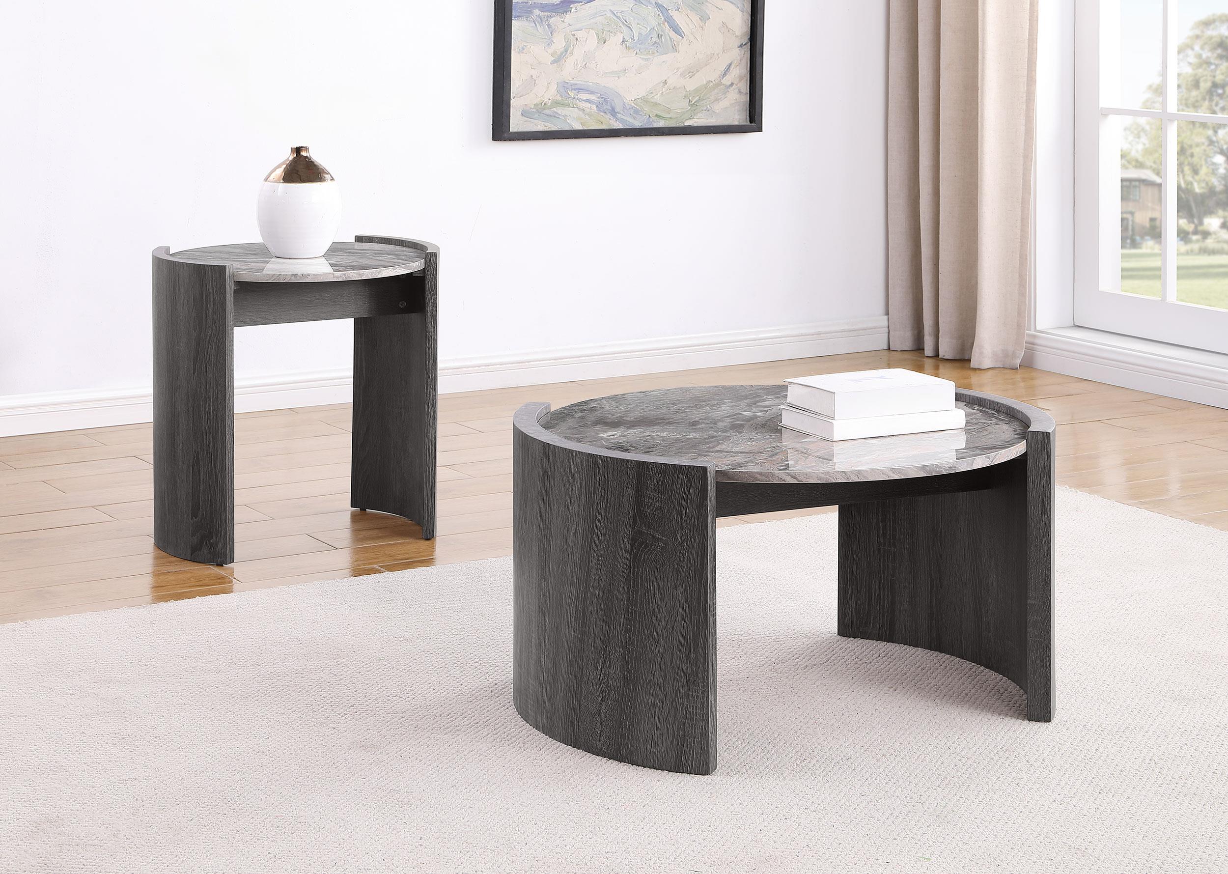 Gladstone Distressed Gray Round Faux Marble Top Coffee Table - Image 9
