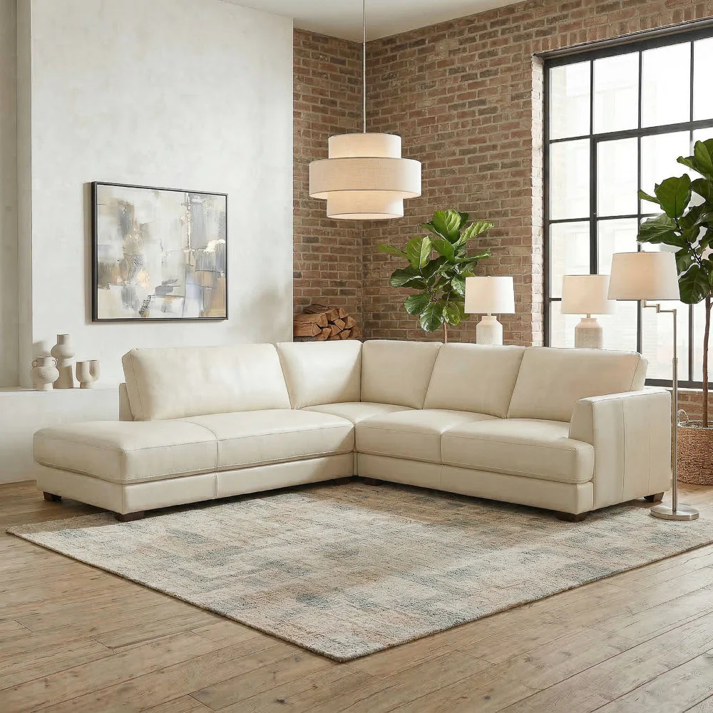 Glander Real Beige Leather Left-Facing Sectional - Image 3