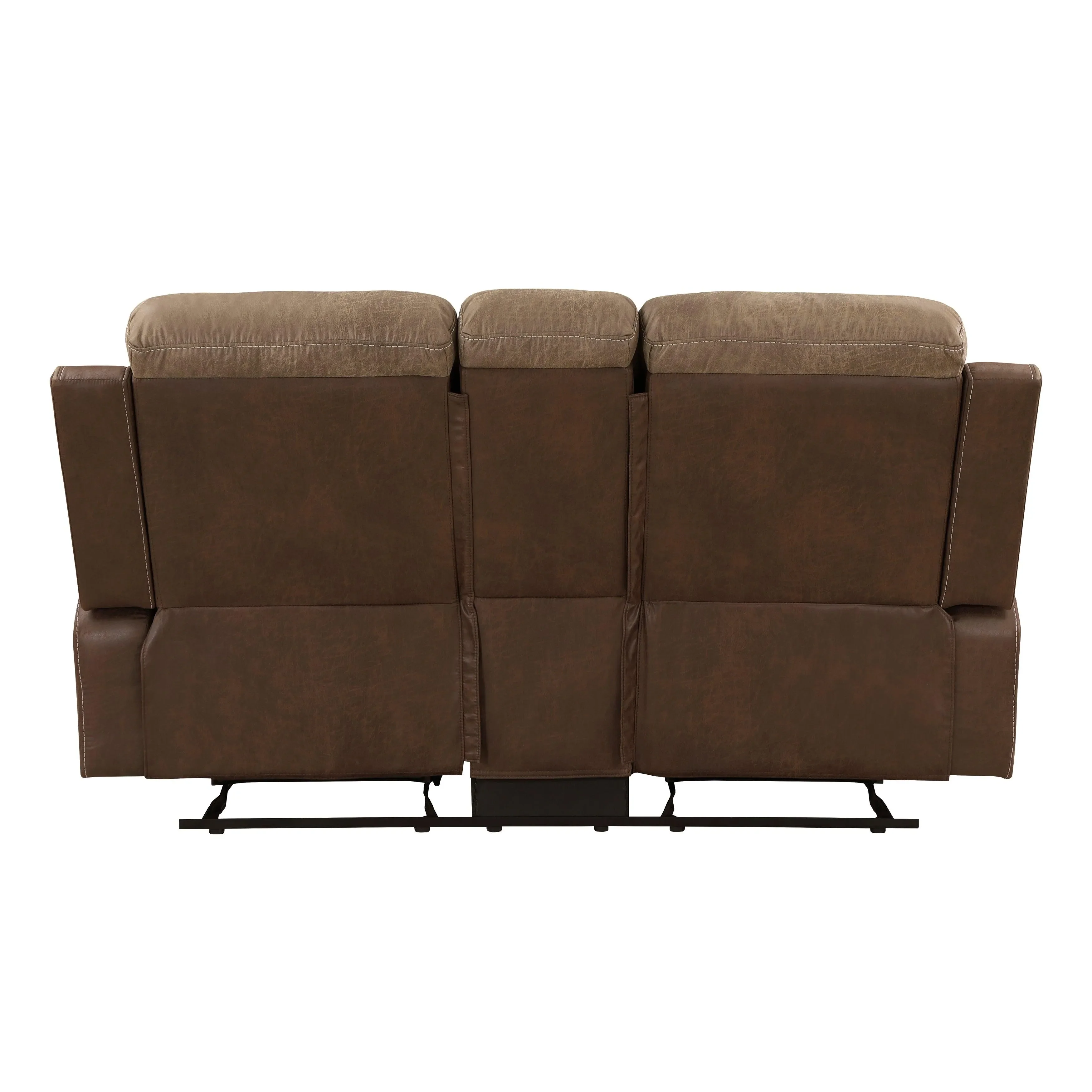 Glendale Brown Microfiber Double Glider Reclining Loveseat with Center Console - Image 4