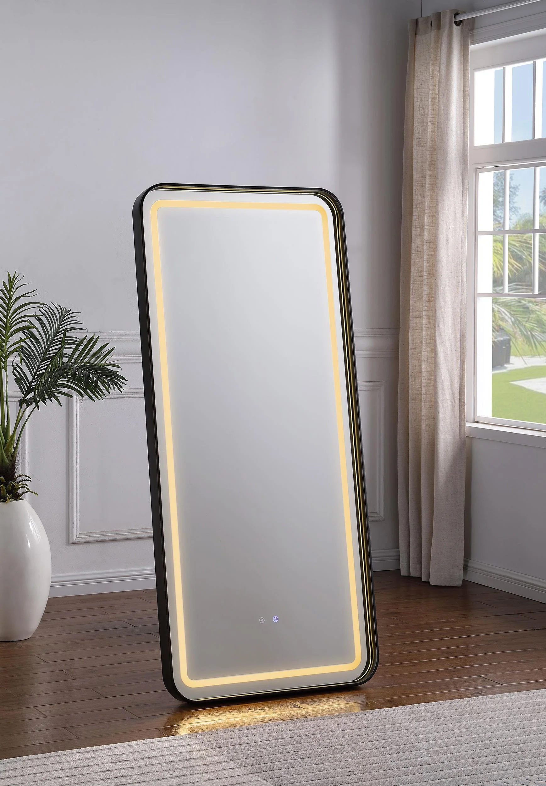 Glendora Black LED Standing Mirror with Bluetooth Speaker