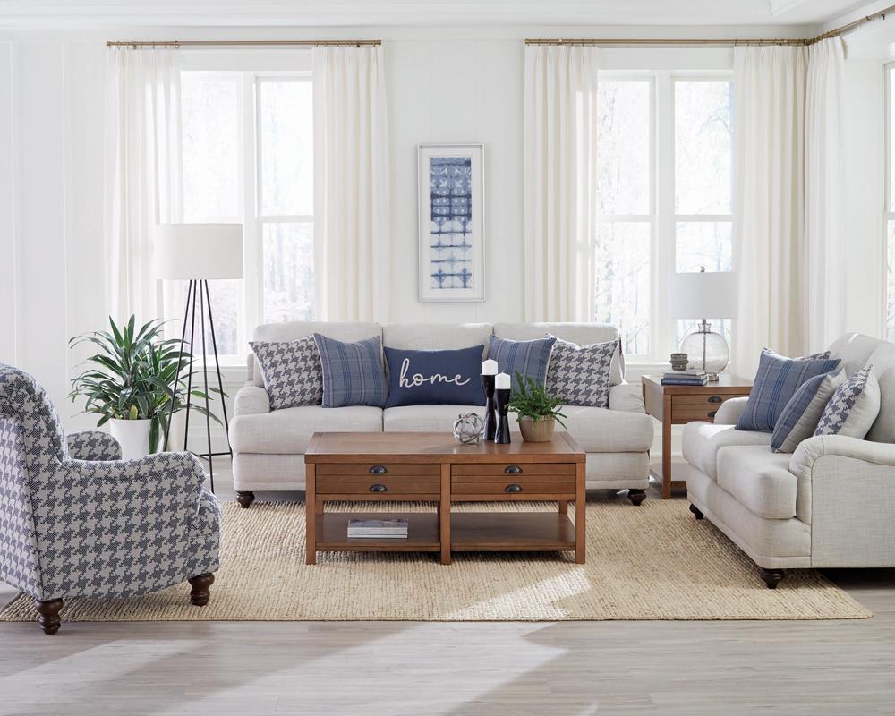 Glenn Light Gray and Blue Recessed Arms Living Room Set