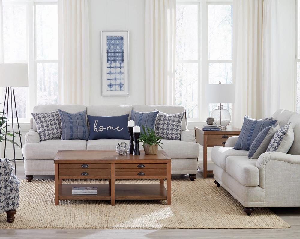 Glenn Light Gray and Blue Recessed Arms Living Room Set - Image 2