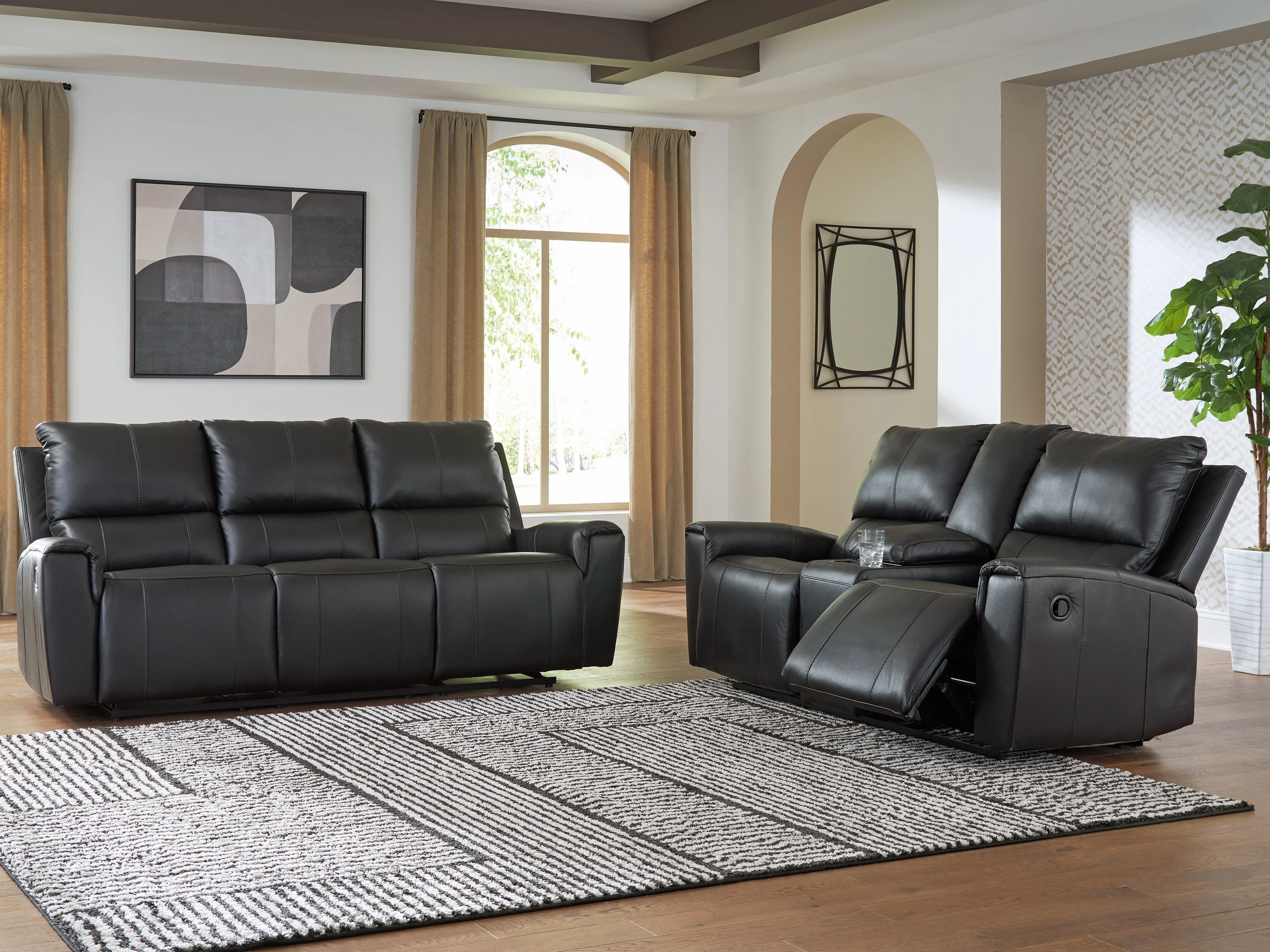 Glossmore Black Reclining Sofa and Loveseat - Image 2