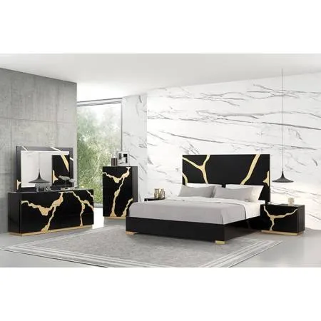 Goldsberg Black/Gold 5-Piece Queen Bedroom Set