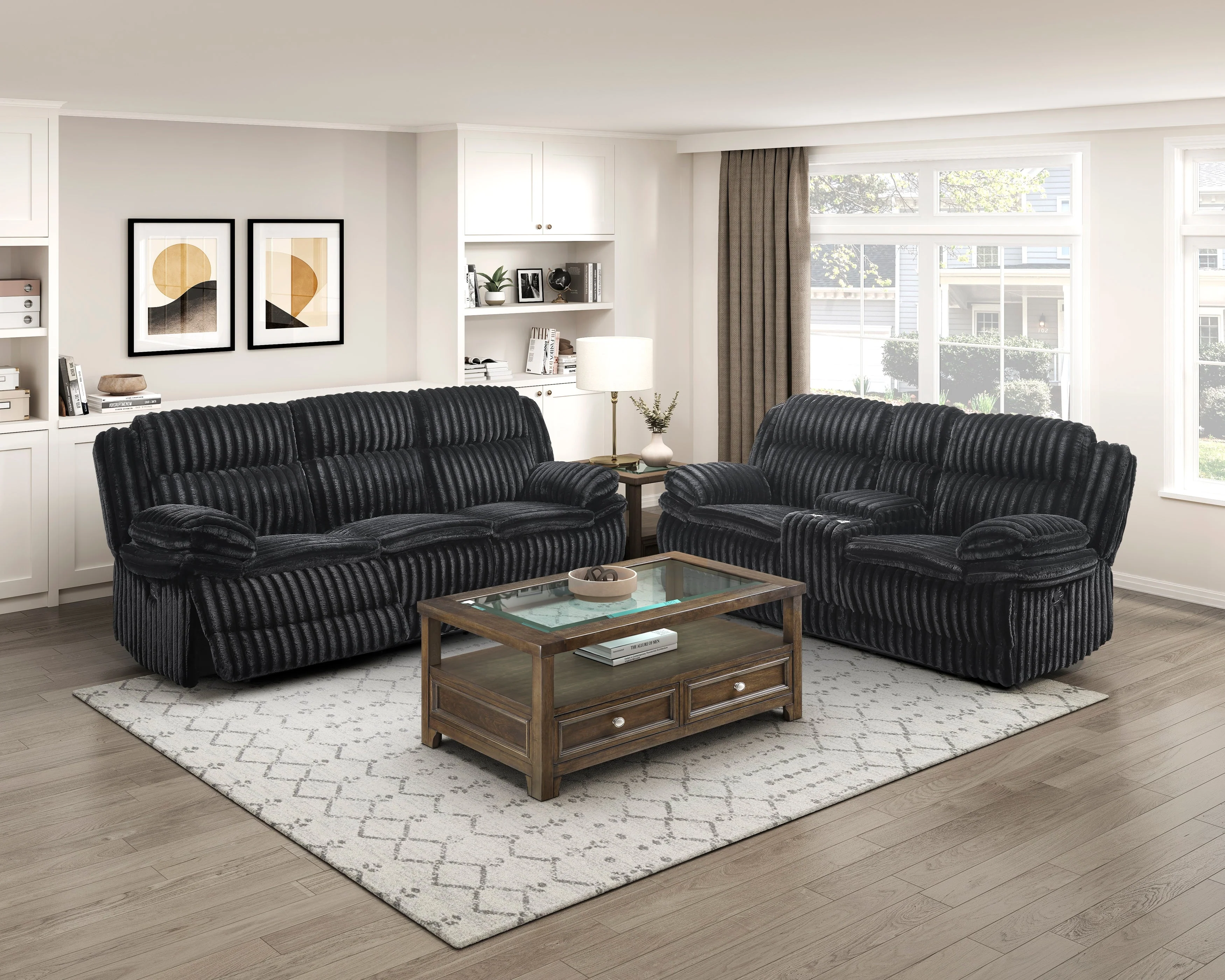 Goodland Black Double Reclining Love Seat with Center Console - Image 2