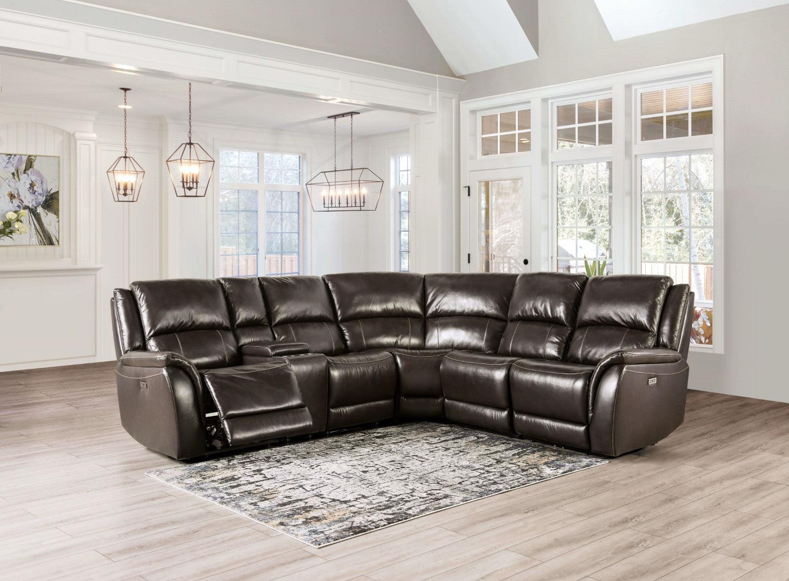 Gorgius Espresso Leather Modular Power Reclining Sectional