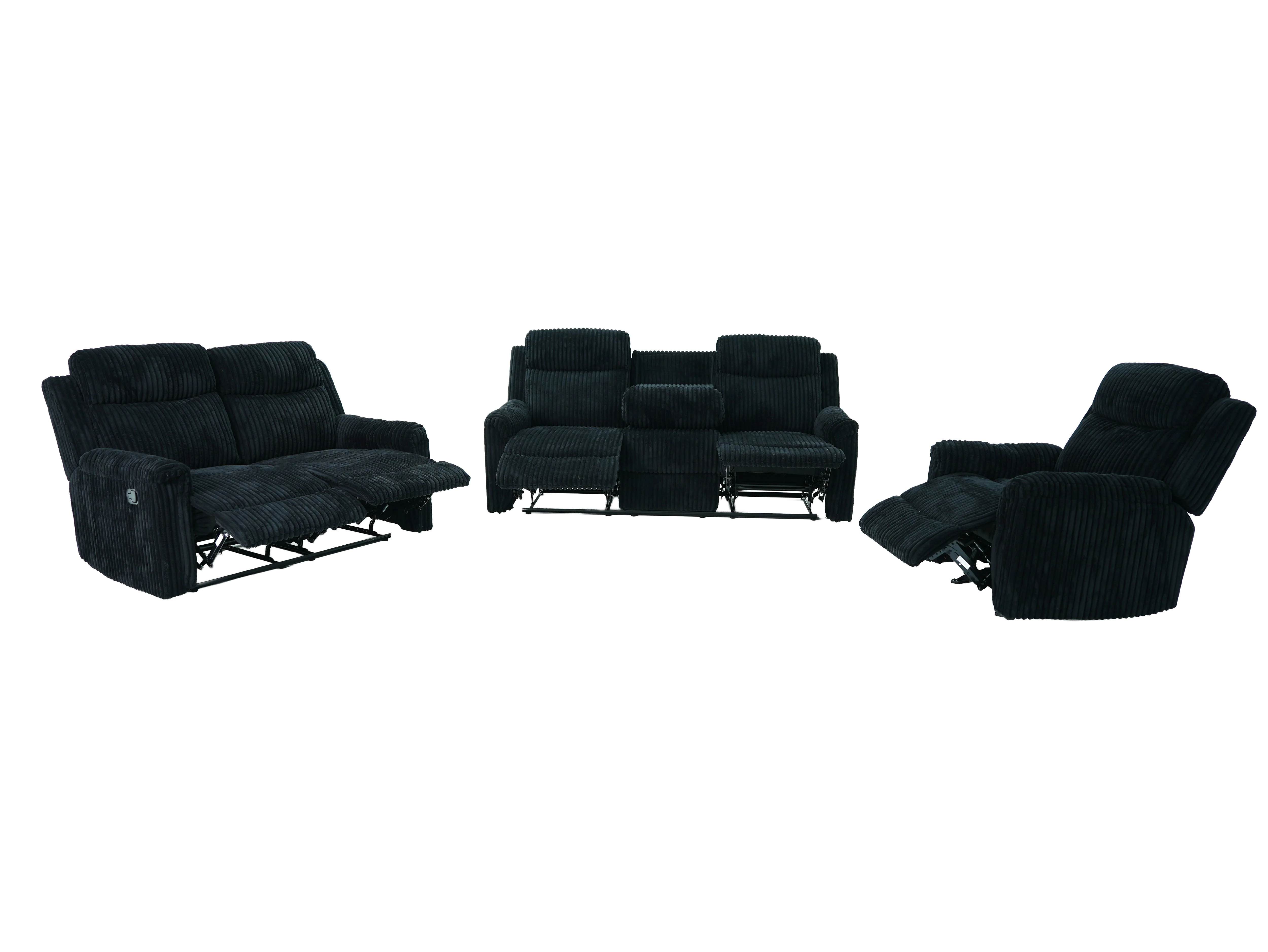 Grace Black Corduroy 3-Piece Reclining Set - Image 3