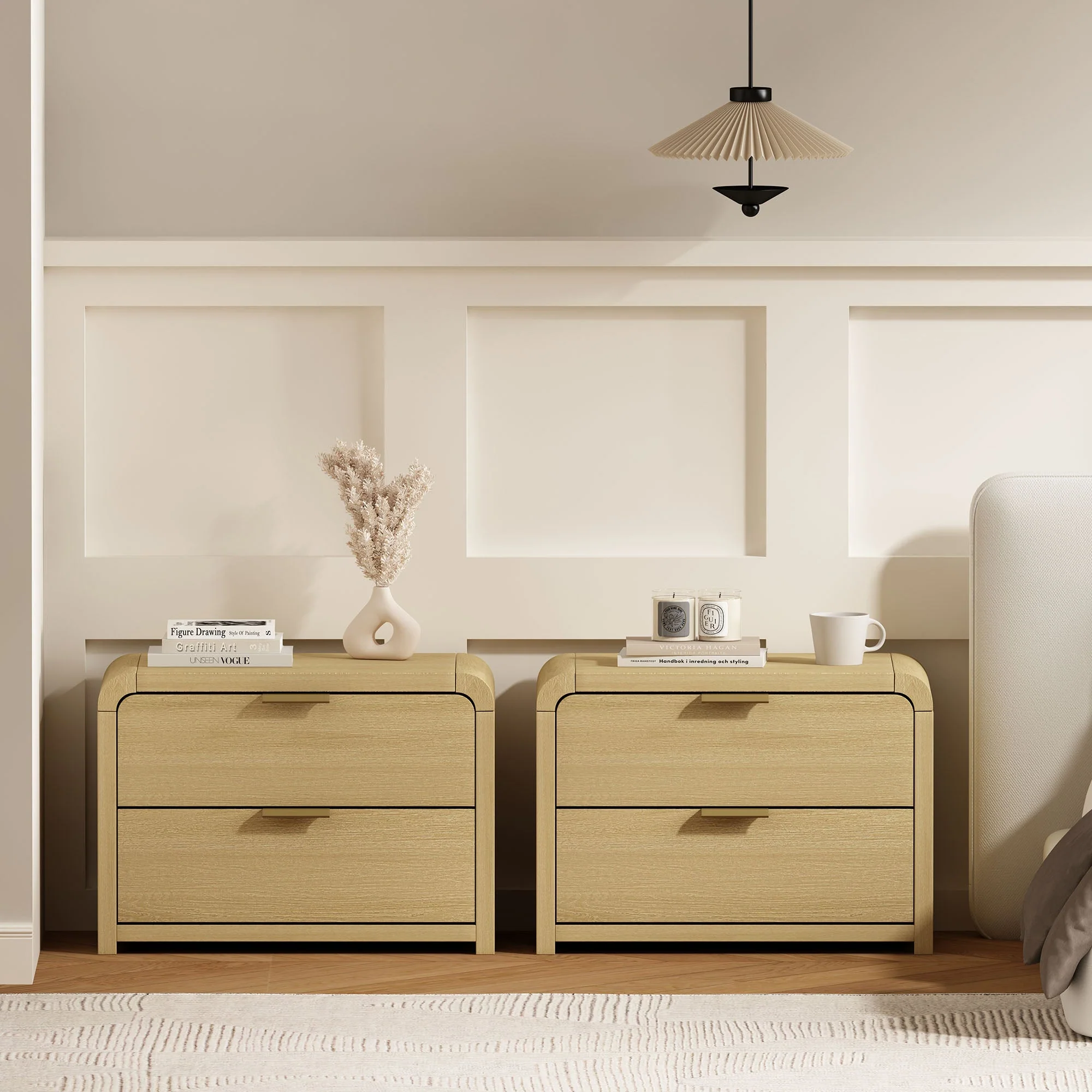 Grace Nightstand in Natural Oak and Gold (set of 2) - Image 2