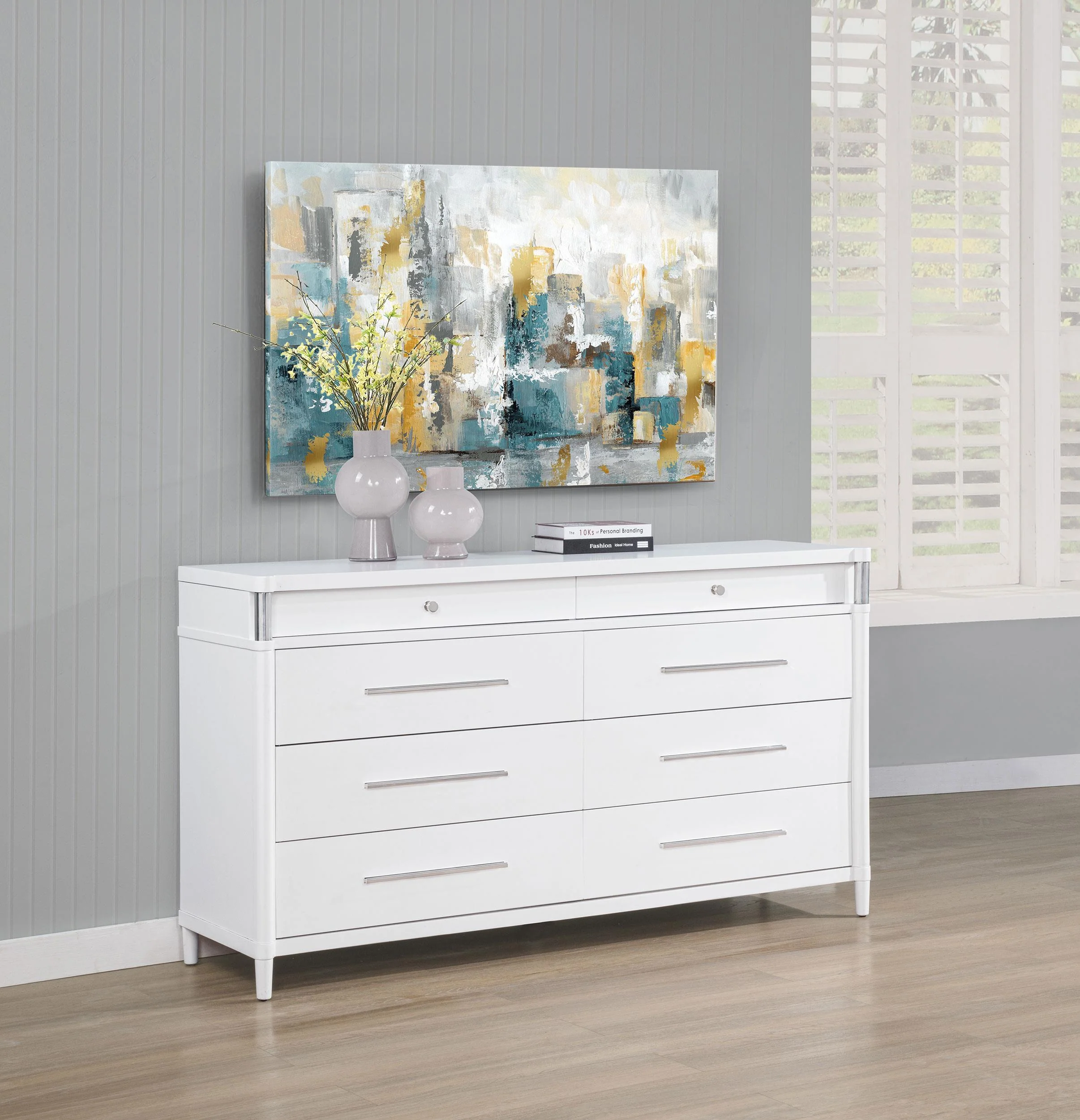 Gracemont White 8-Drawer Bedroom Dresser Cabinet