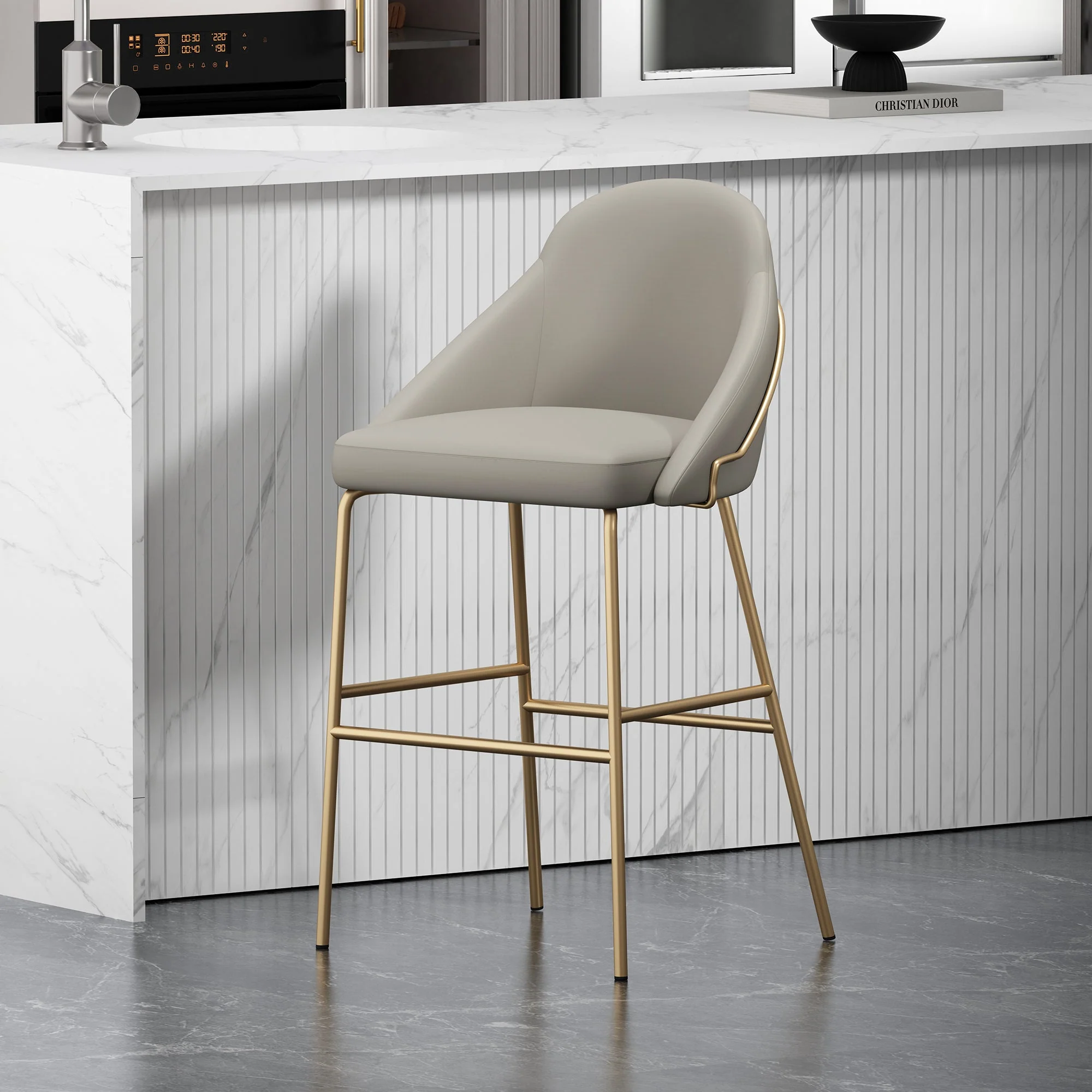 Gracie Barstool in Stone and Gold - Image 2