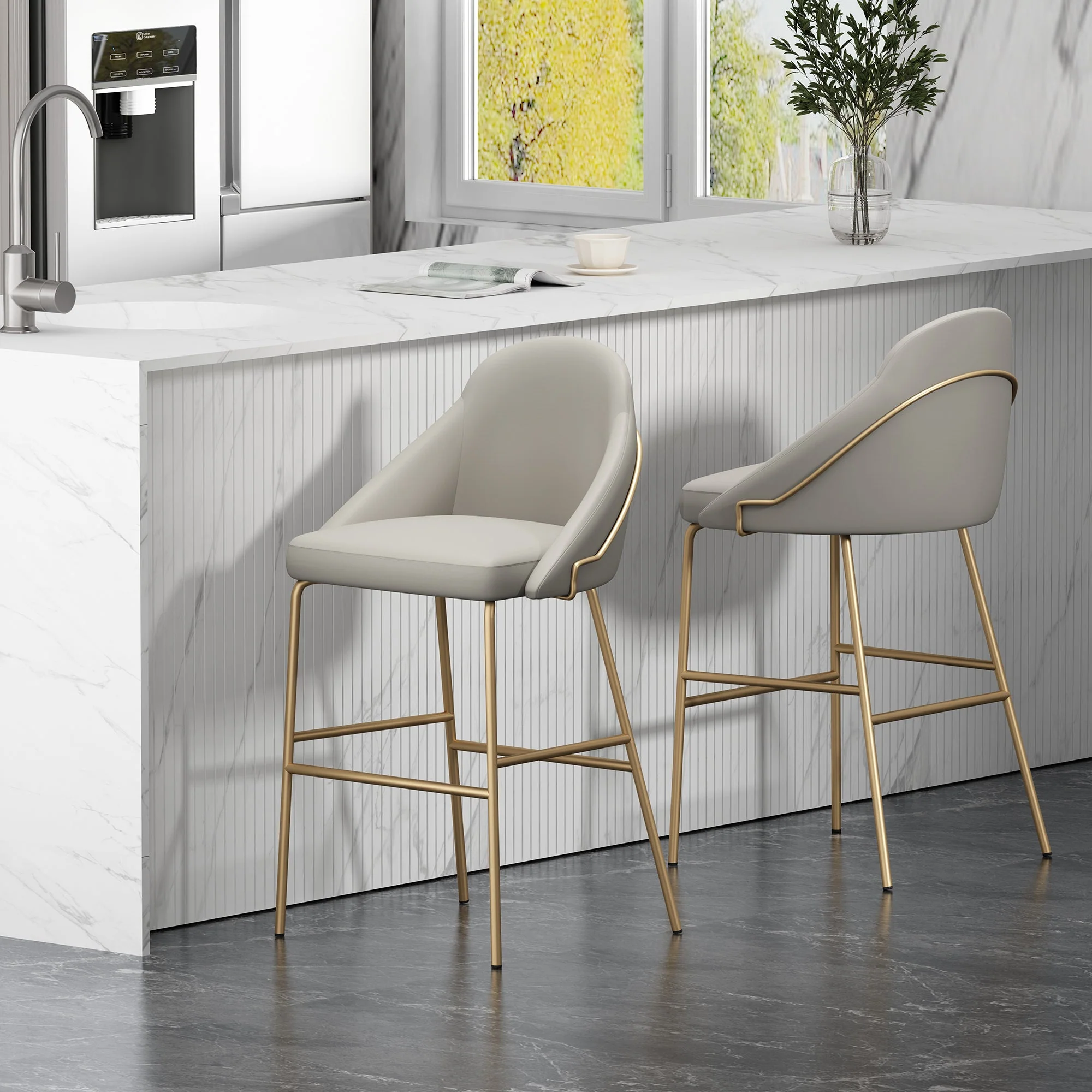 Gracie Barstool in Stone and Gold (set of 2) - Image 2
