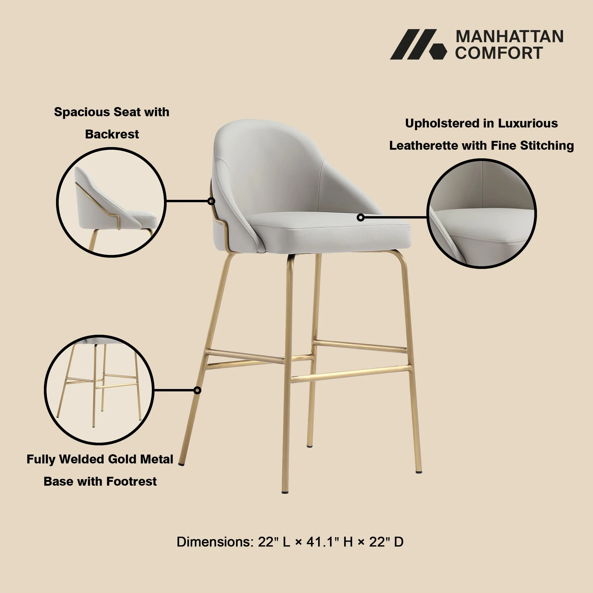 Gracie Barstool in Stone and Gold (set of 2) - Image 4