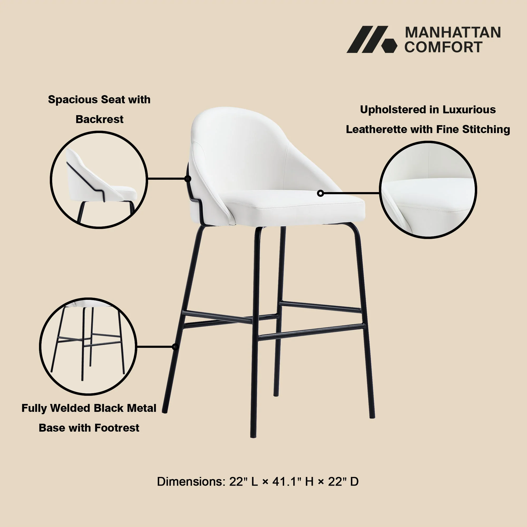 Gracie Barstool in White and Black - Image 4