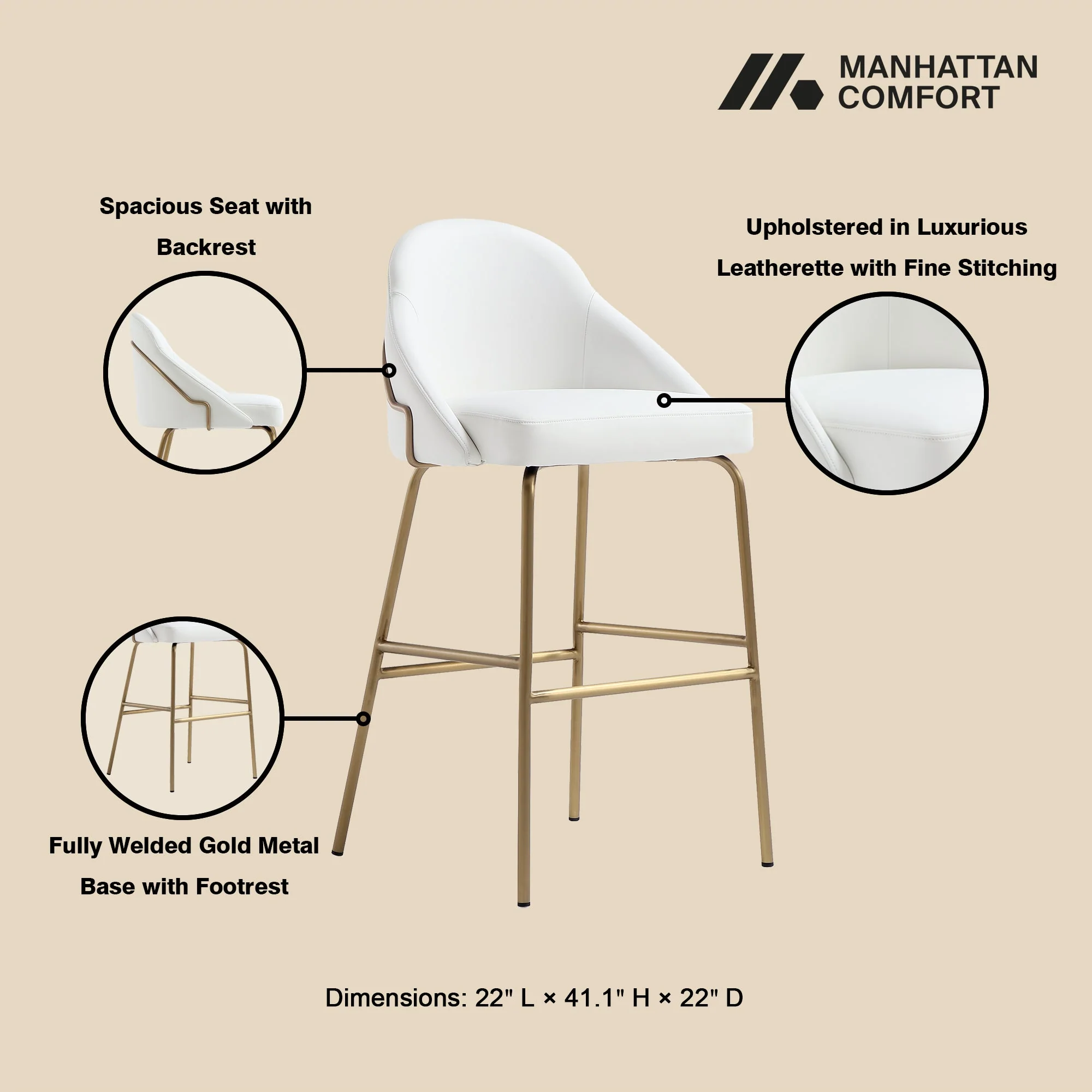 Gracie Barstool in White and Gold - Image 4